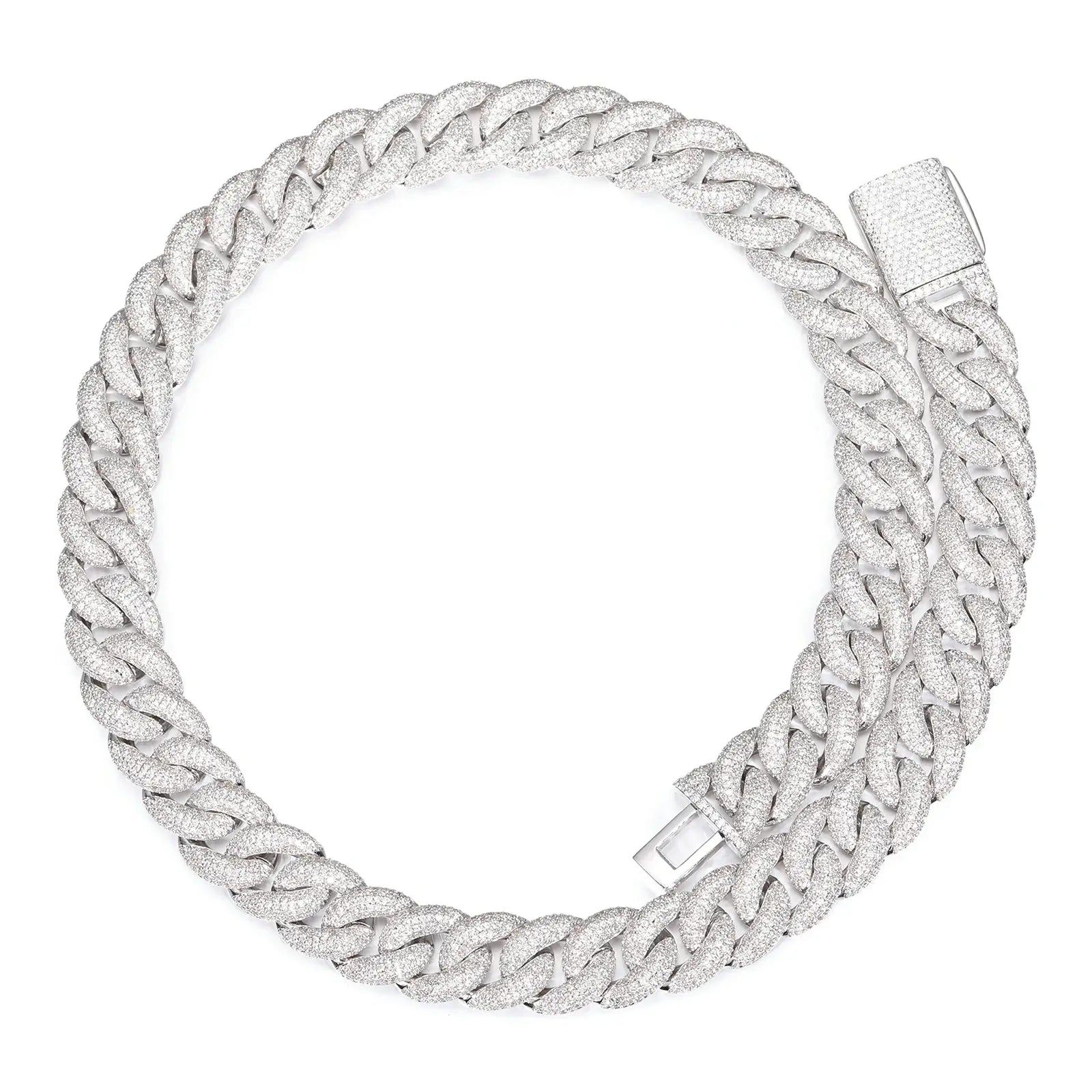 14mm S925 4 Rows Moissanite Curb Cuban Link Chain