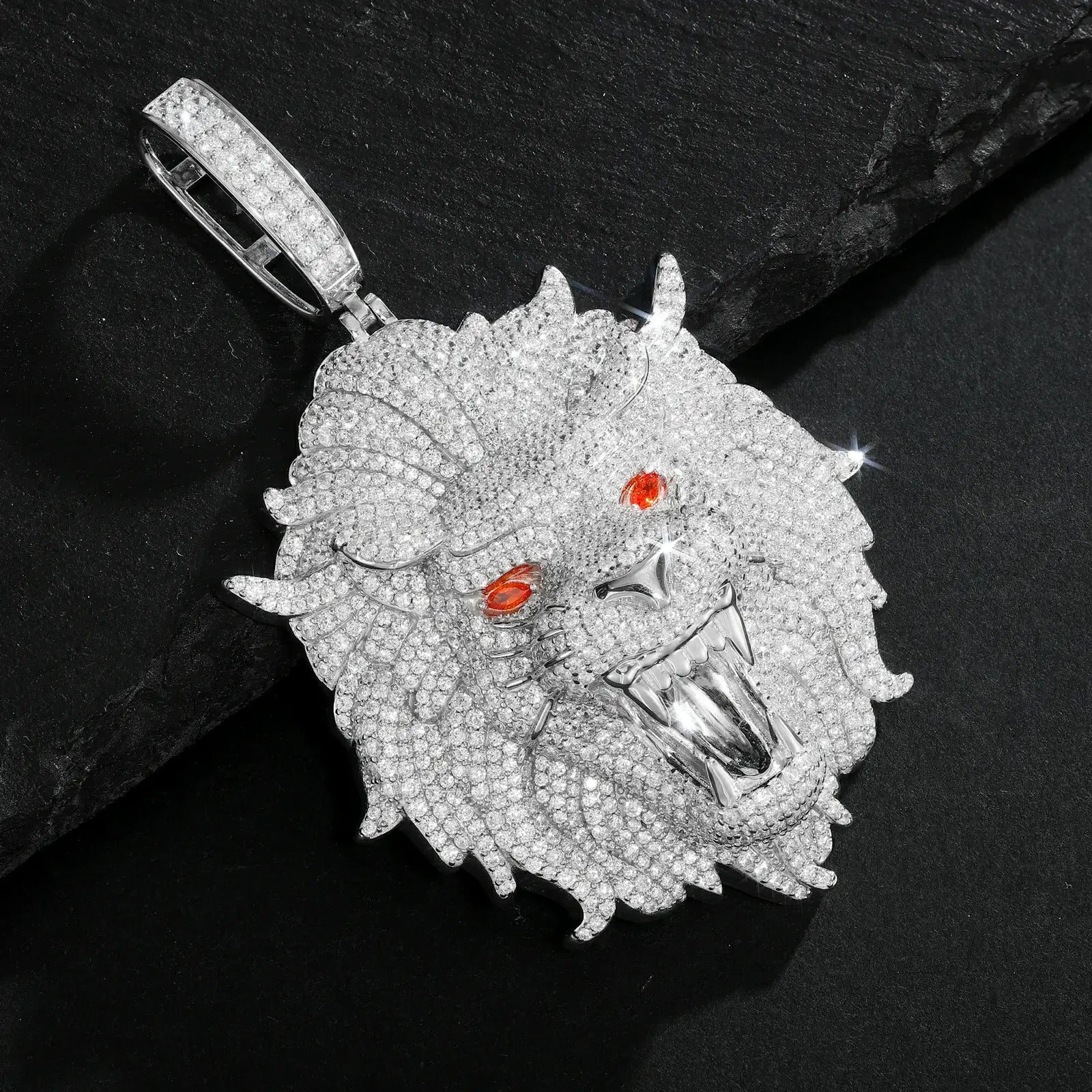 S925 Moissanite Fierce Lion Head Pendant