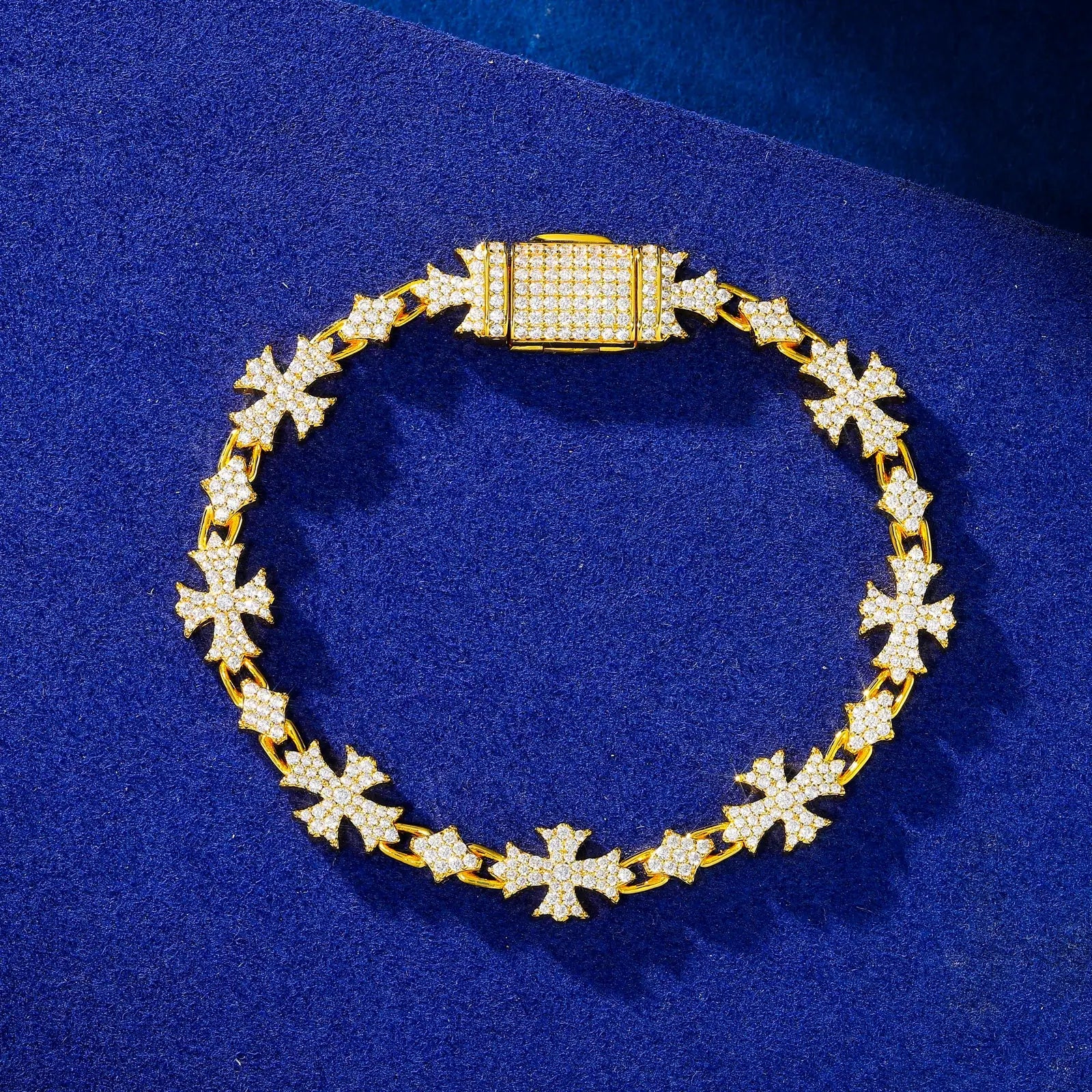 10mm S925 Moissanite Chrome Heart Cross Star Link Bracelet