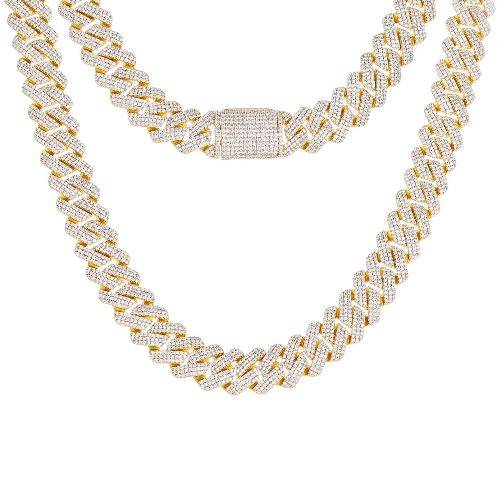 Flat lay of the 20mm Cuban Link Chain on white background, highlighting seamless link design and premium craftsmanship for luxury jewelry