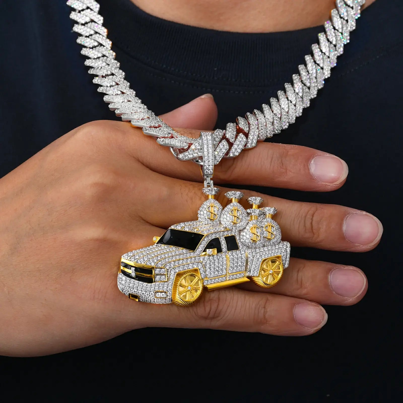 S925 Moissanite A Truckload of Money Bags Pendant