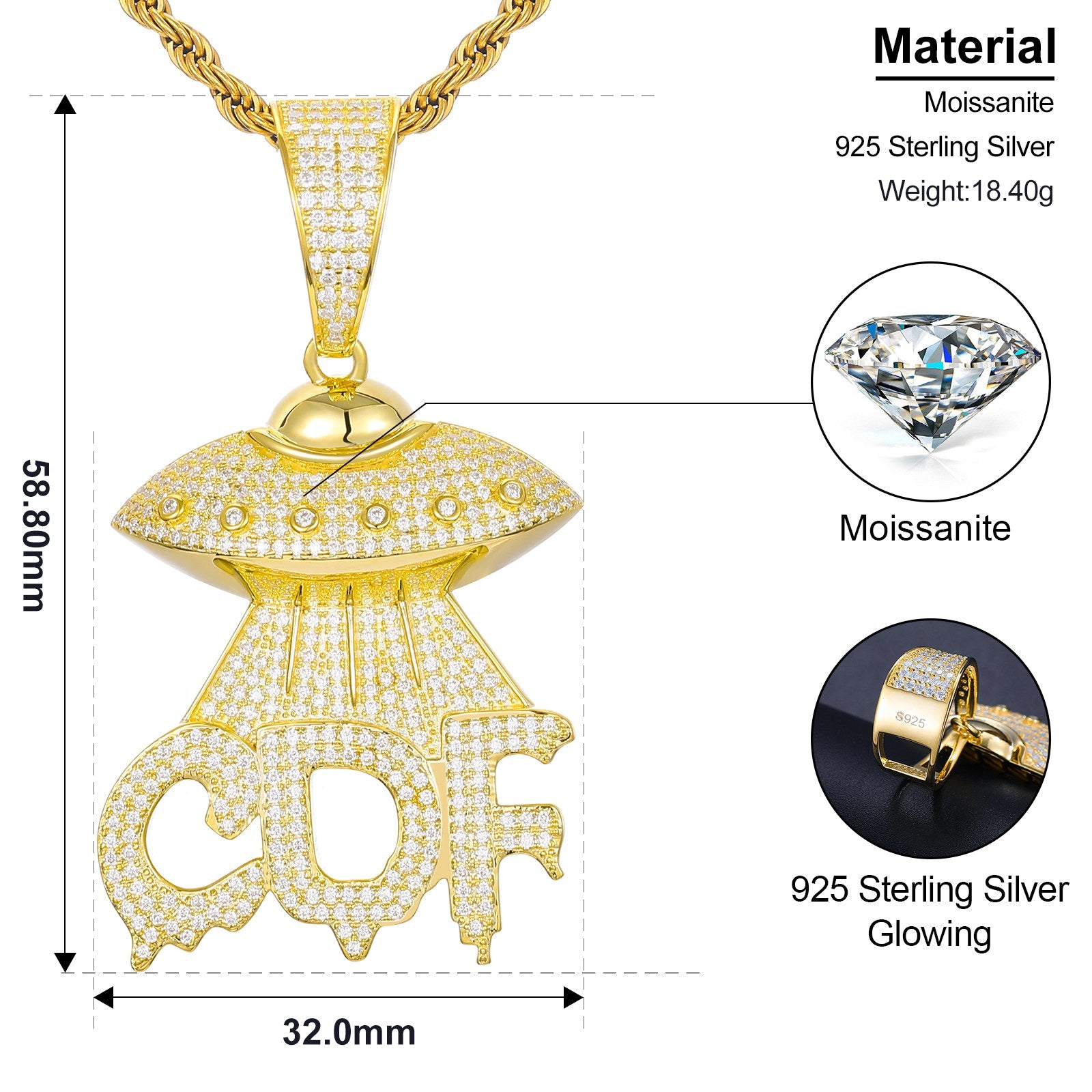 S925 Moissanite CDF Pendant With UFO