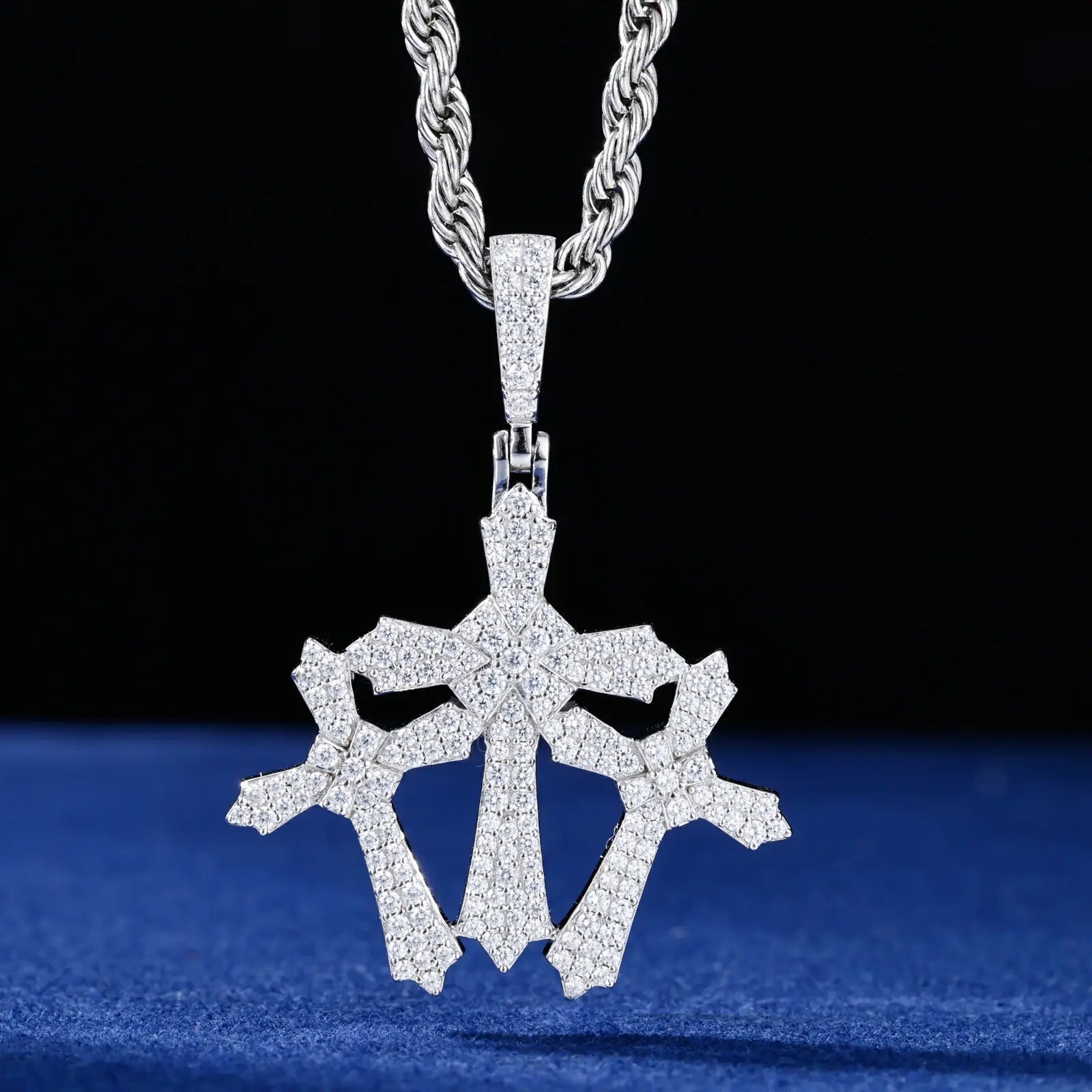 S925 Moissanite Triple Cross Pendant