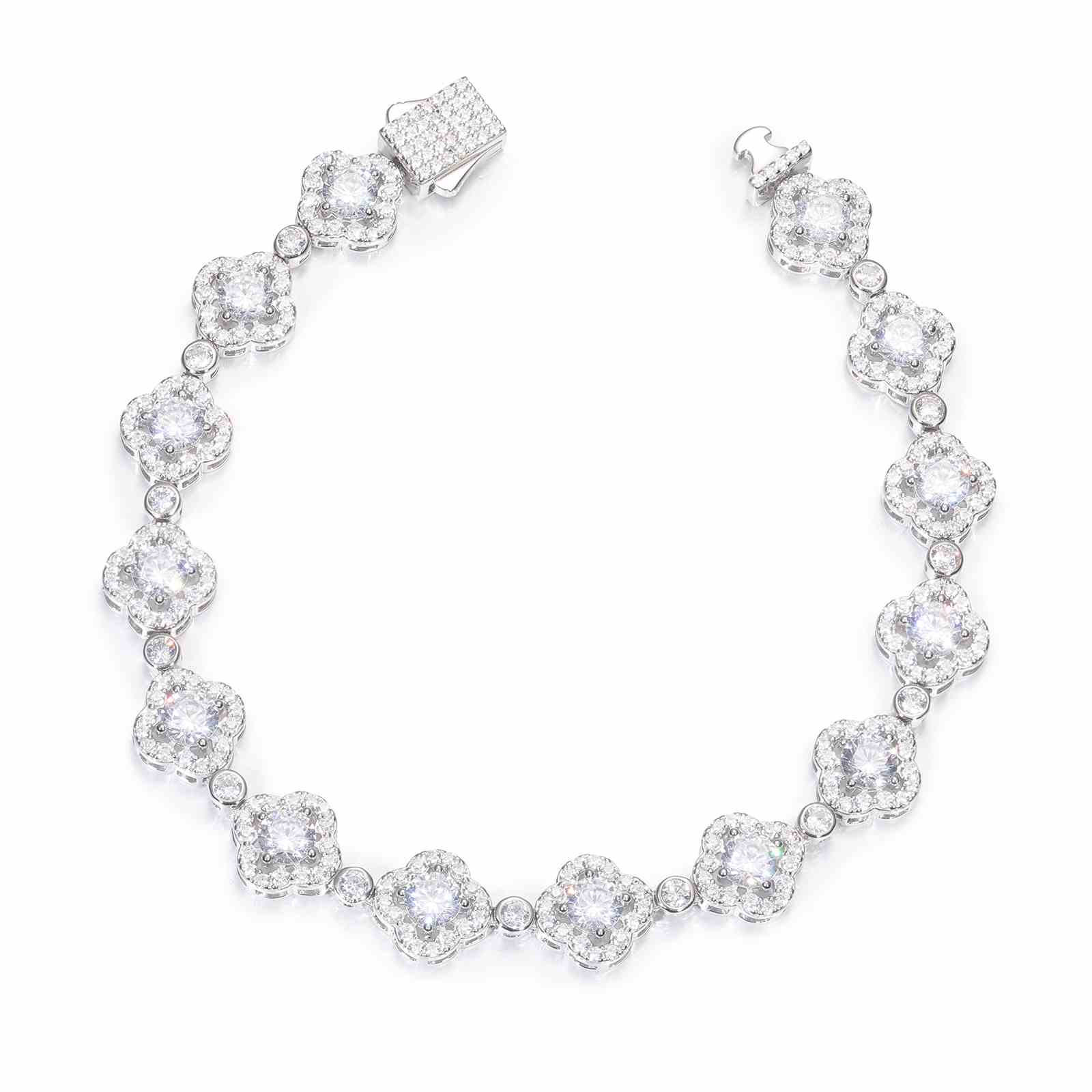 10mm S925 Moissanite Halo Four-leaf Clover Tennis Bracelet