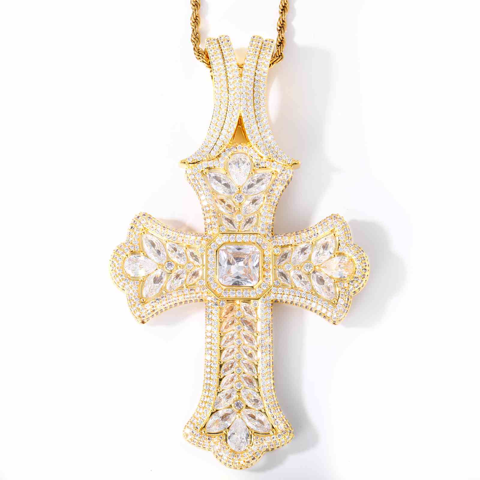 (CZ)Luxurious Pear Cut CZ Iris Cross Pendant