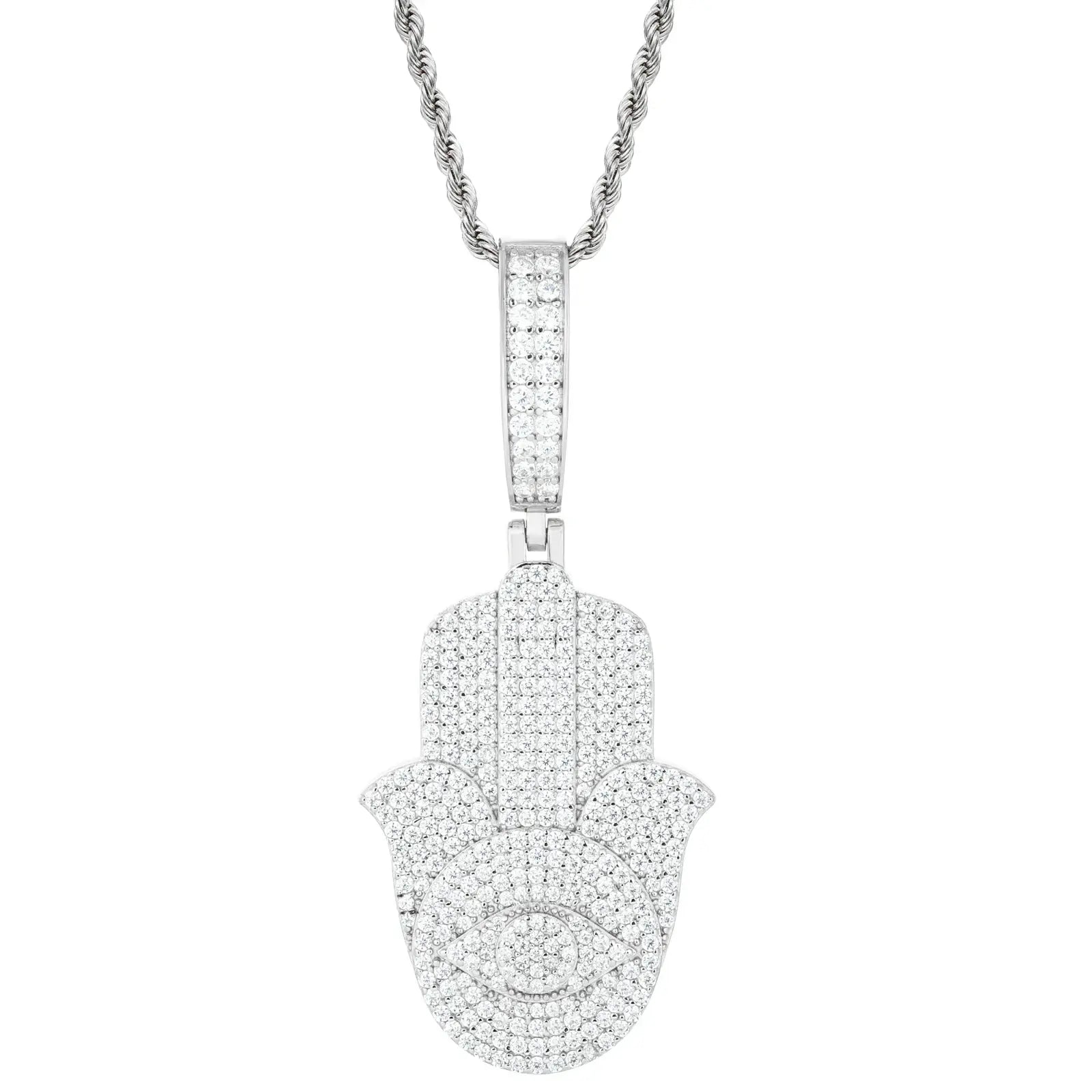 S925 Moissanite Hamsa Hand Pendant with Evil Eye
