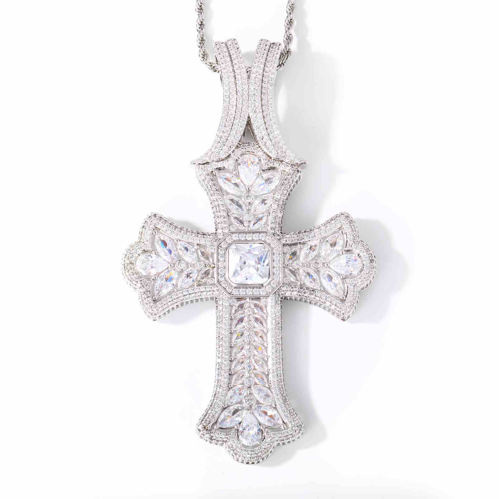 (CZ)Luxurious Pear Cut CZ Iris Cross Pendant