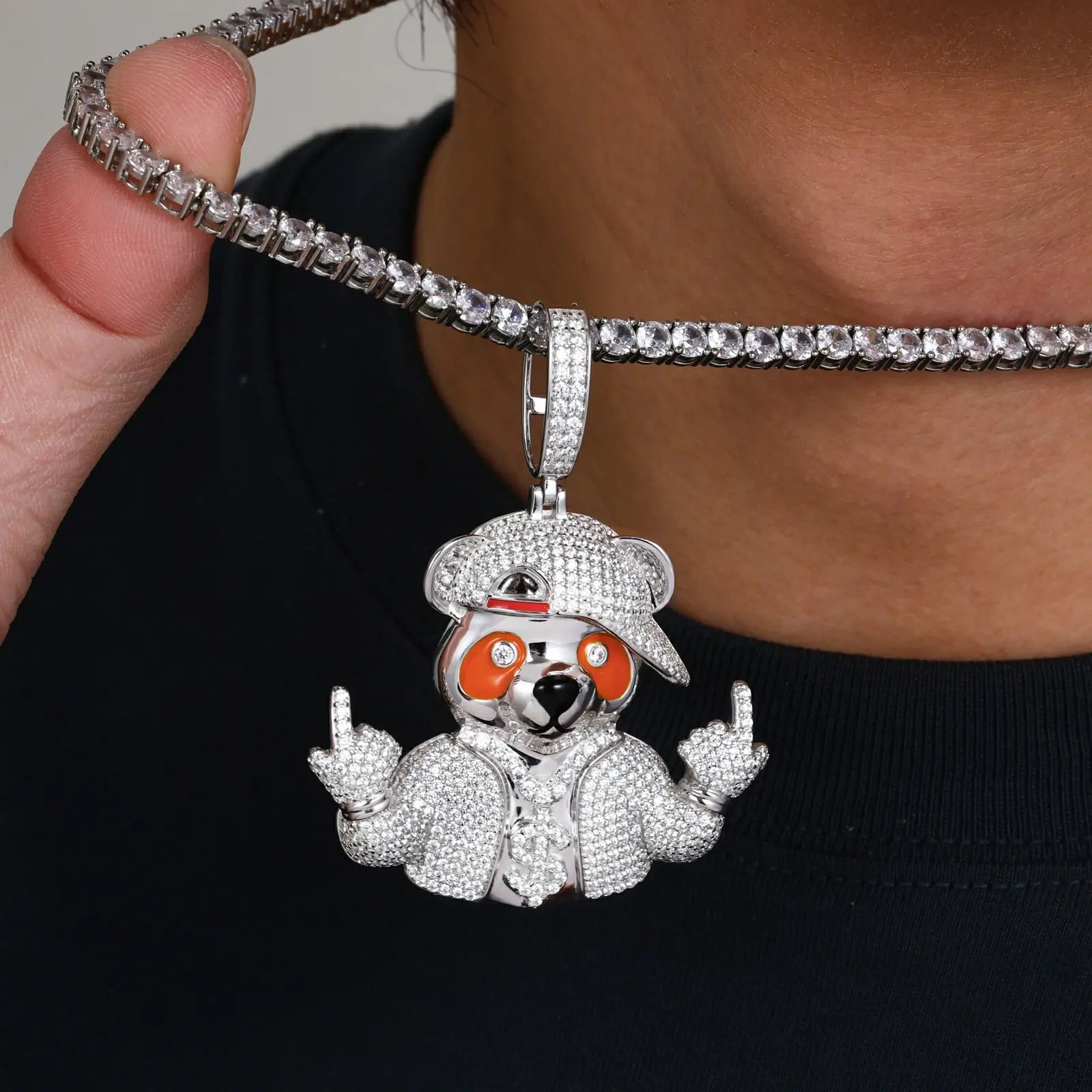 S925 Moissanite Hip Hop Bear Pendant