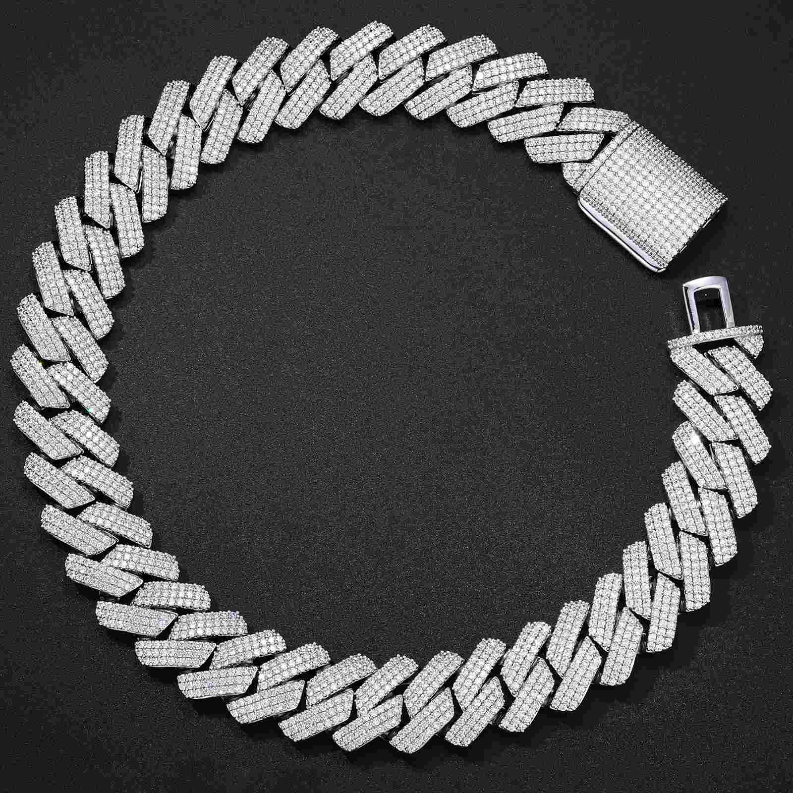25mm Prong 3 Rows CZ Diamond Cuban Link Chain in gold, laid flat on black velvet, showcasing bold hip hop design with triple-row prong-set stones and ice box clasp