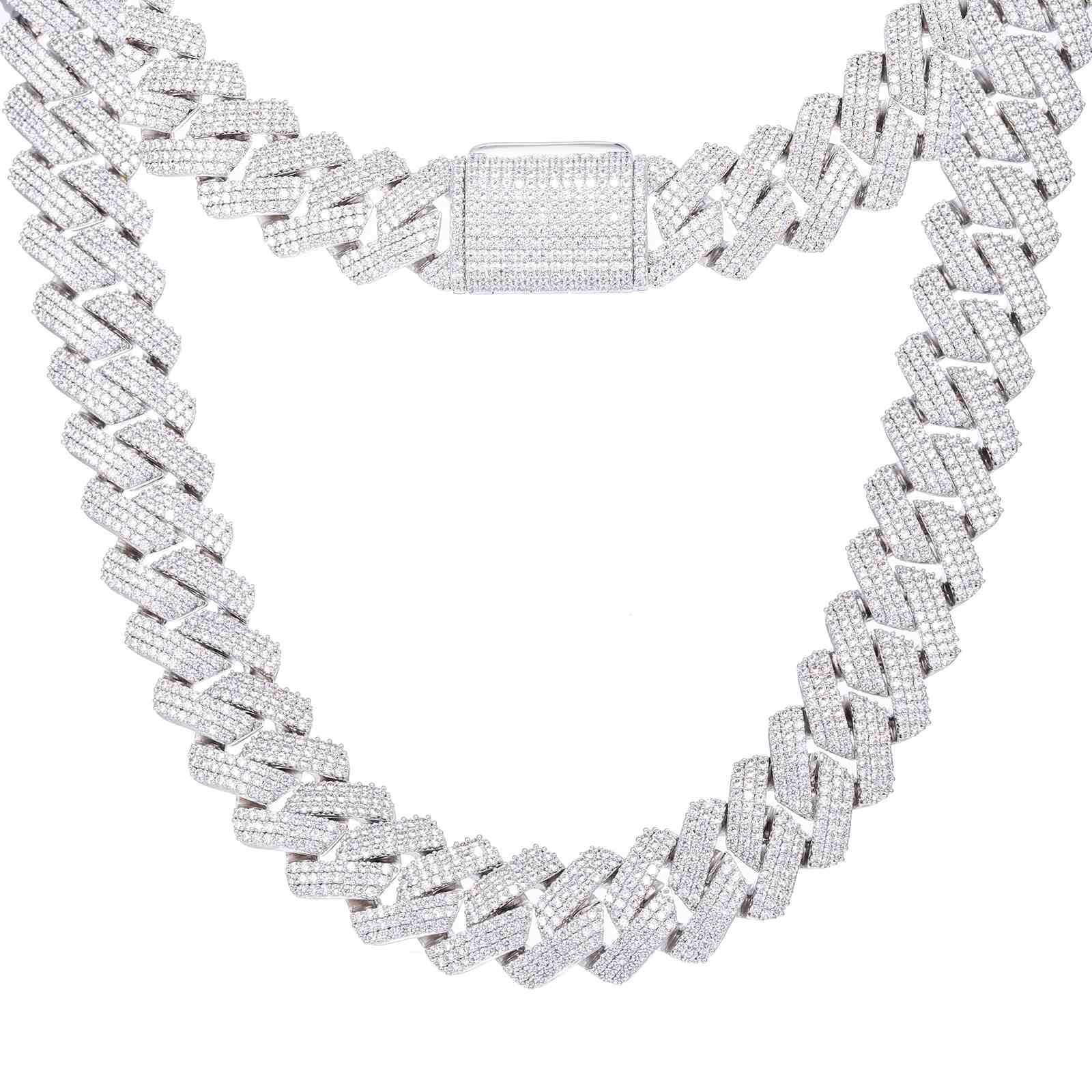 White gold 25mm Cuban Chain in minimalist studio setup, ideal for e-commerce listings and versatile streetwear styling