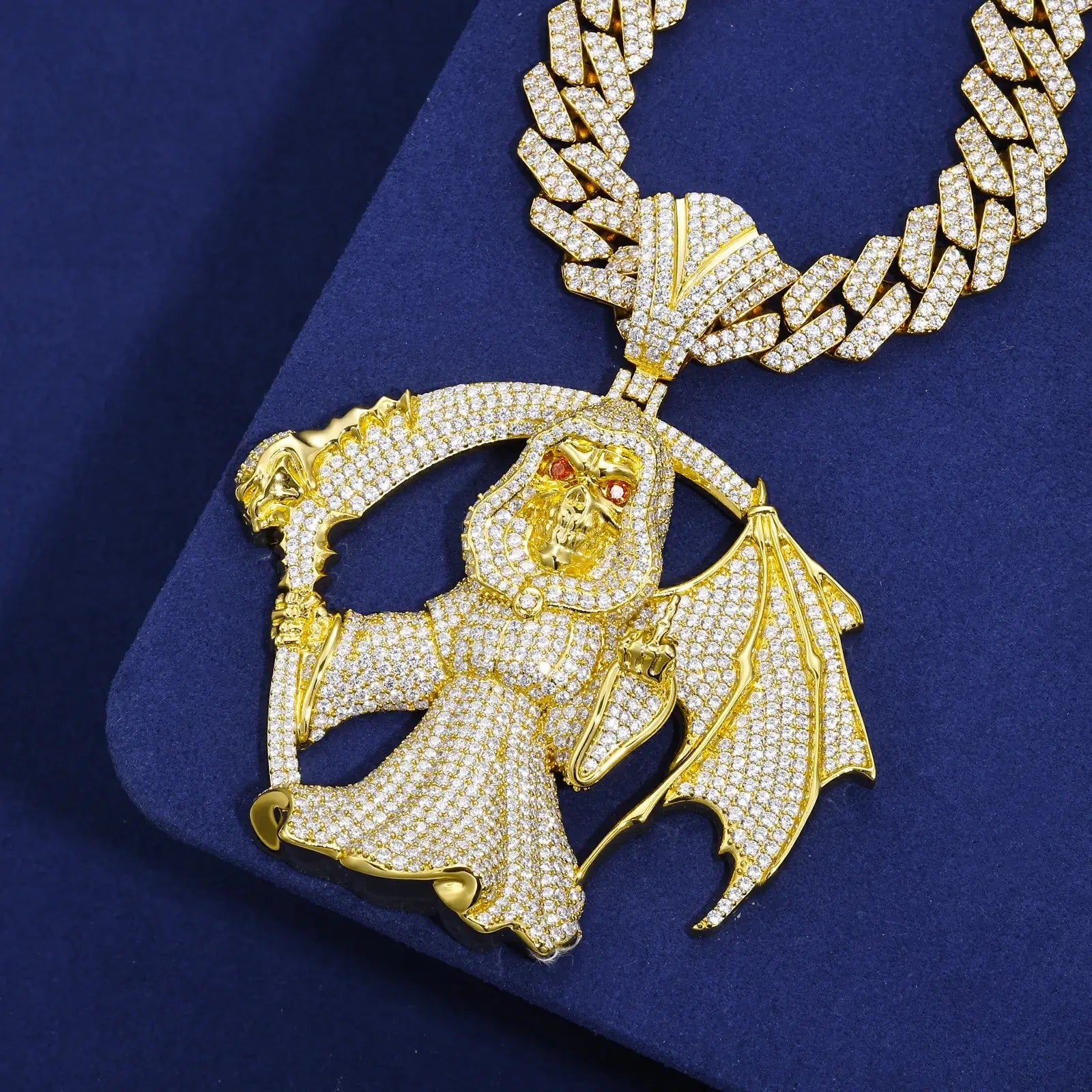 S925 Moissanite Winged Grim Reaper Pendant | One-finger Salute