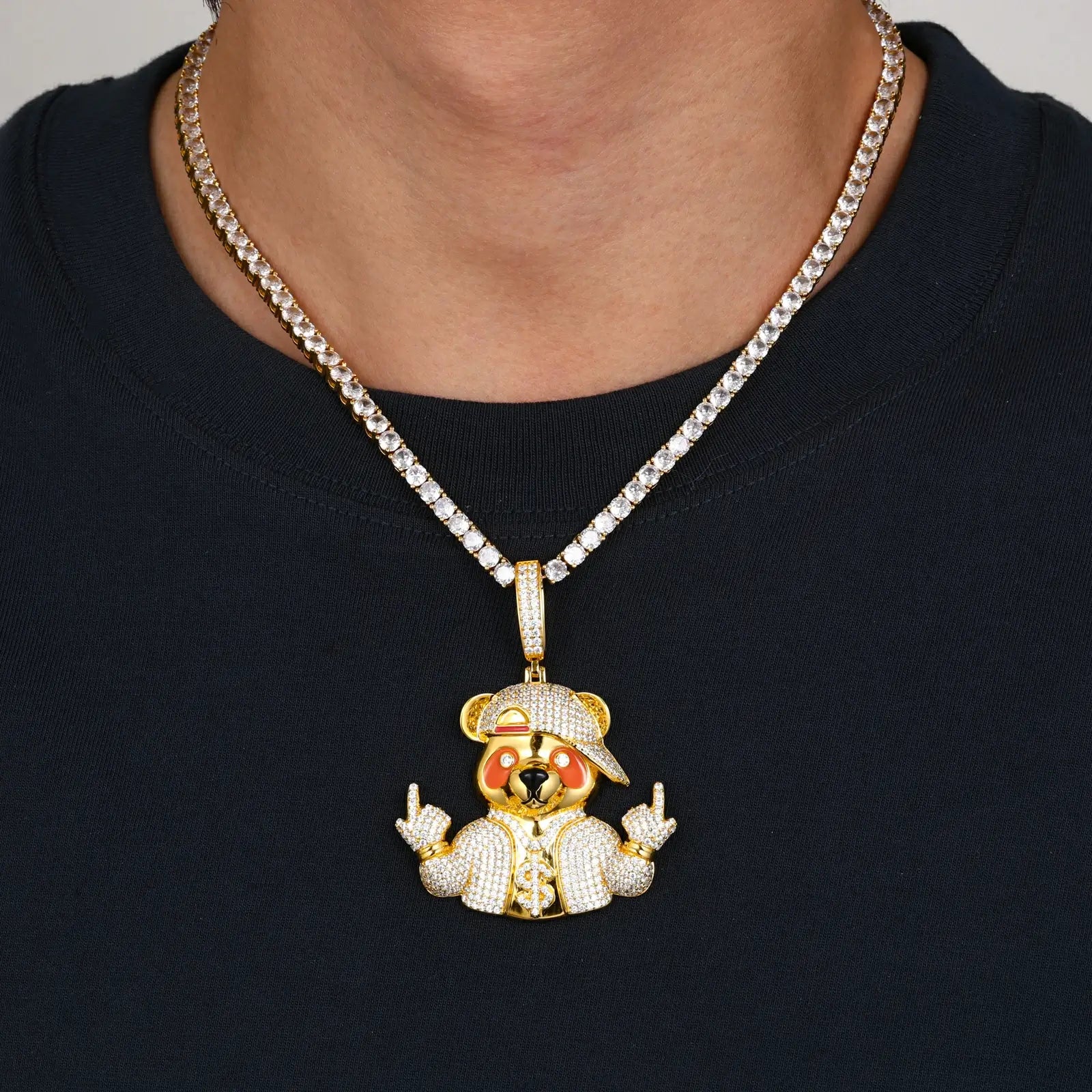 S925 Moissanite Hip Hop Bear Pendant