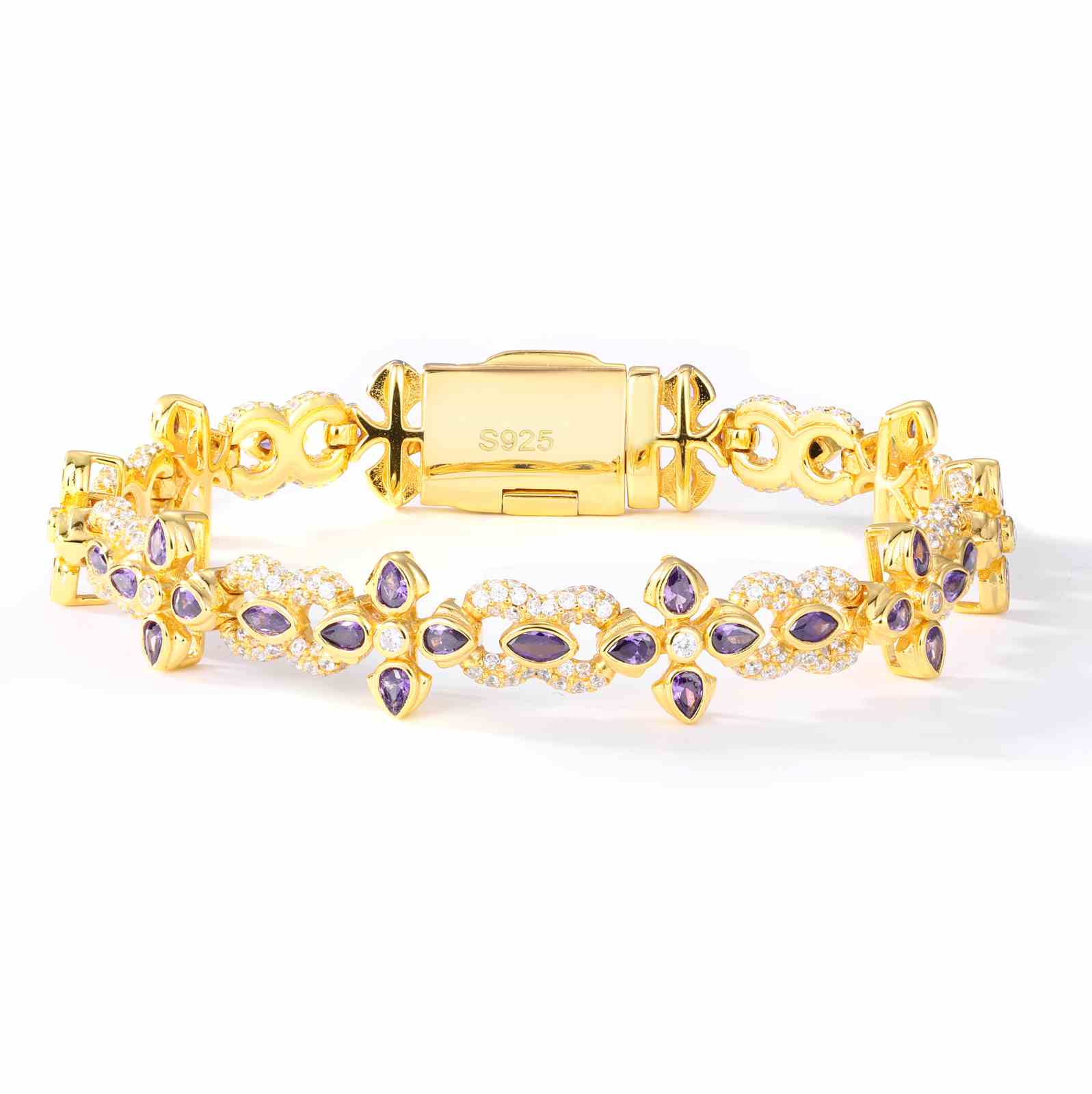 10mm S925 Moissanite Purple Four-leaf Clover Infinity Bracelet