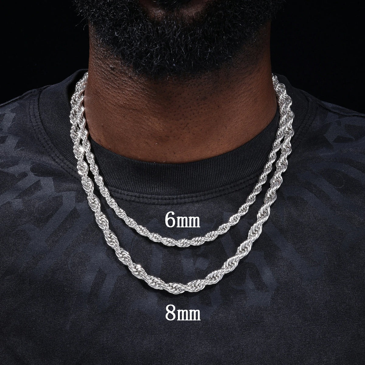 6mm 8mm 316L Moissanite Rope Chain