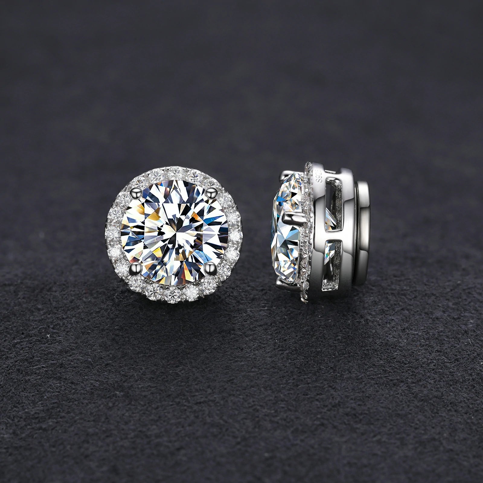 S925 Moissanite Magnetic Halo Stud Earrings