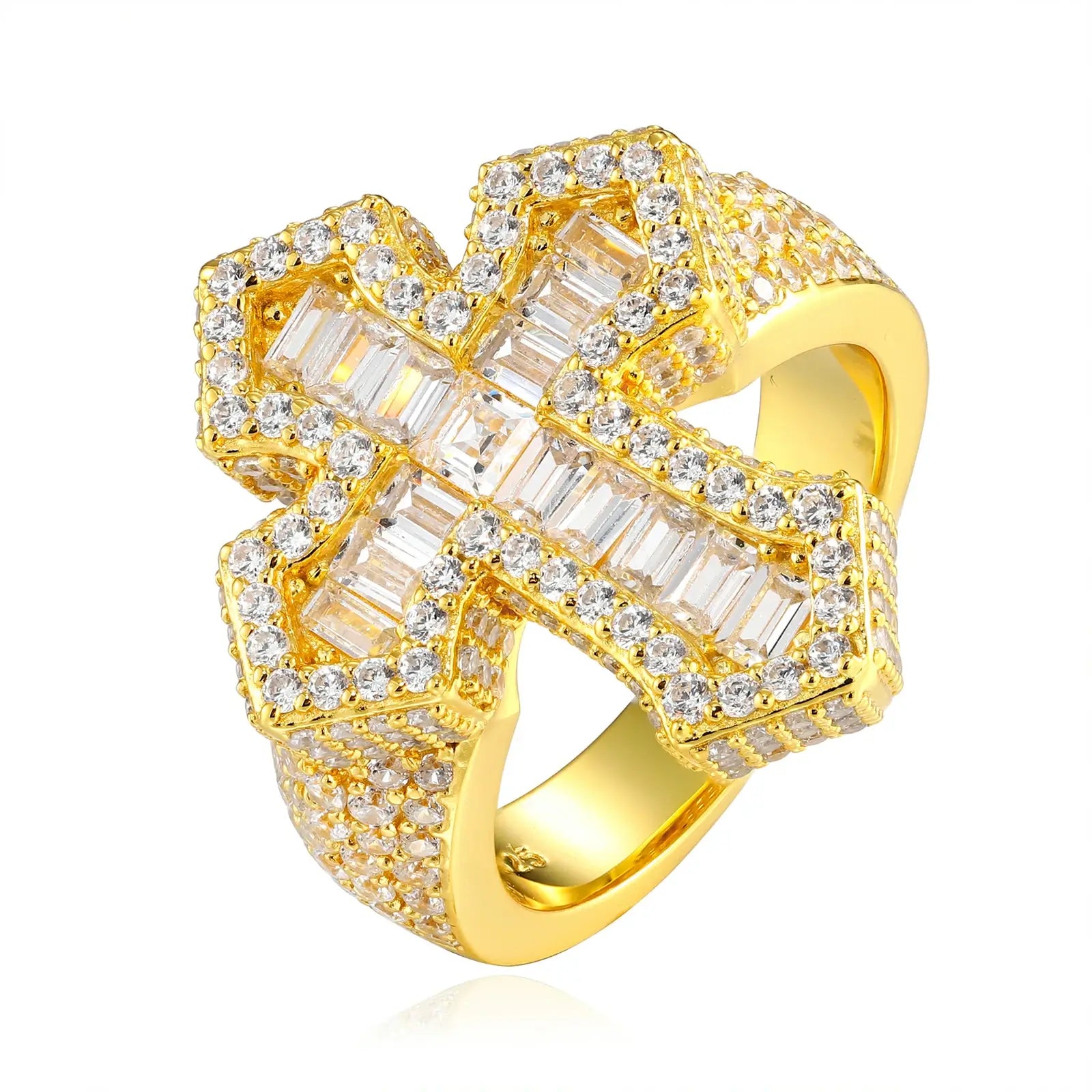 S925 Baguette Moissanite Iris Cross Ring