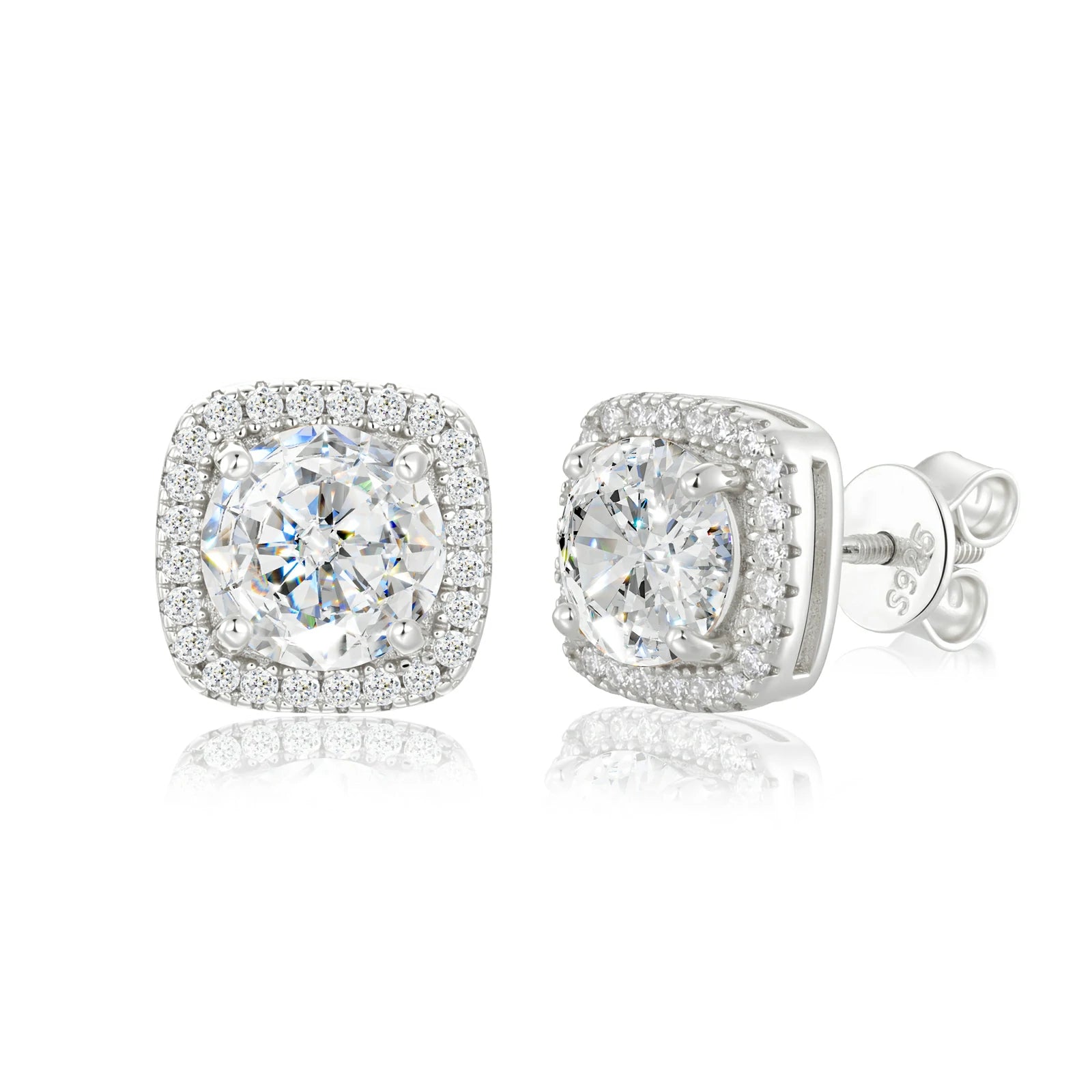 S925 D Color VVS1 Moissanite Square Halo Stud Earrings