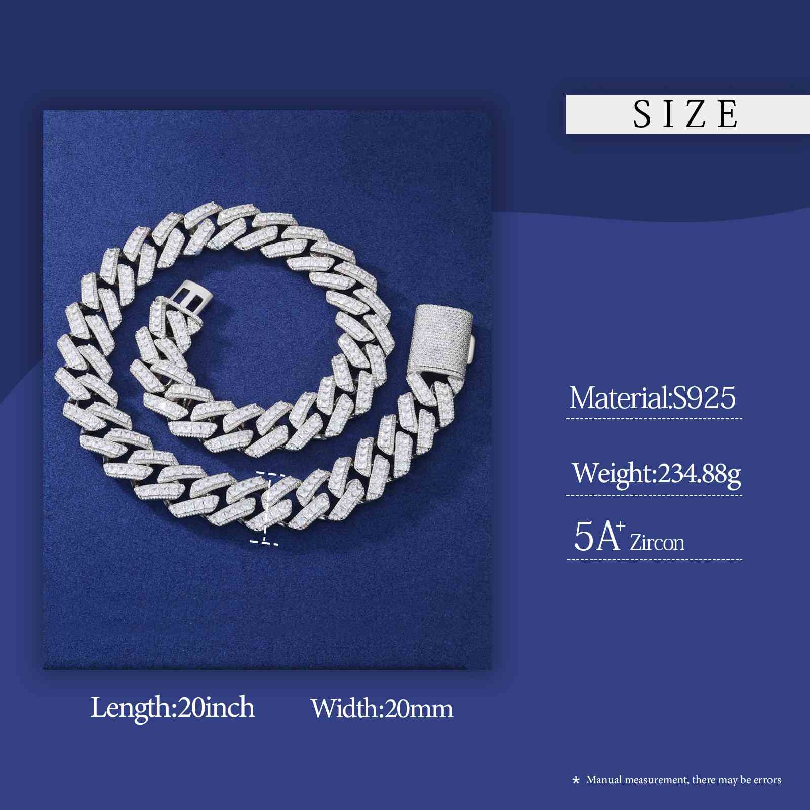 20mm Assher Cut Diamond Cuban Link Chain