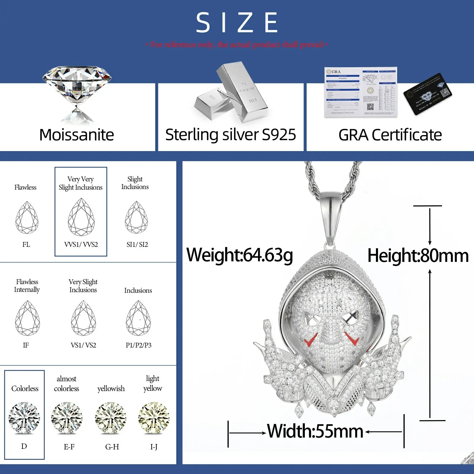 S925 Moissanite Cool Masked Rapper Pendant