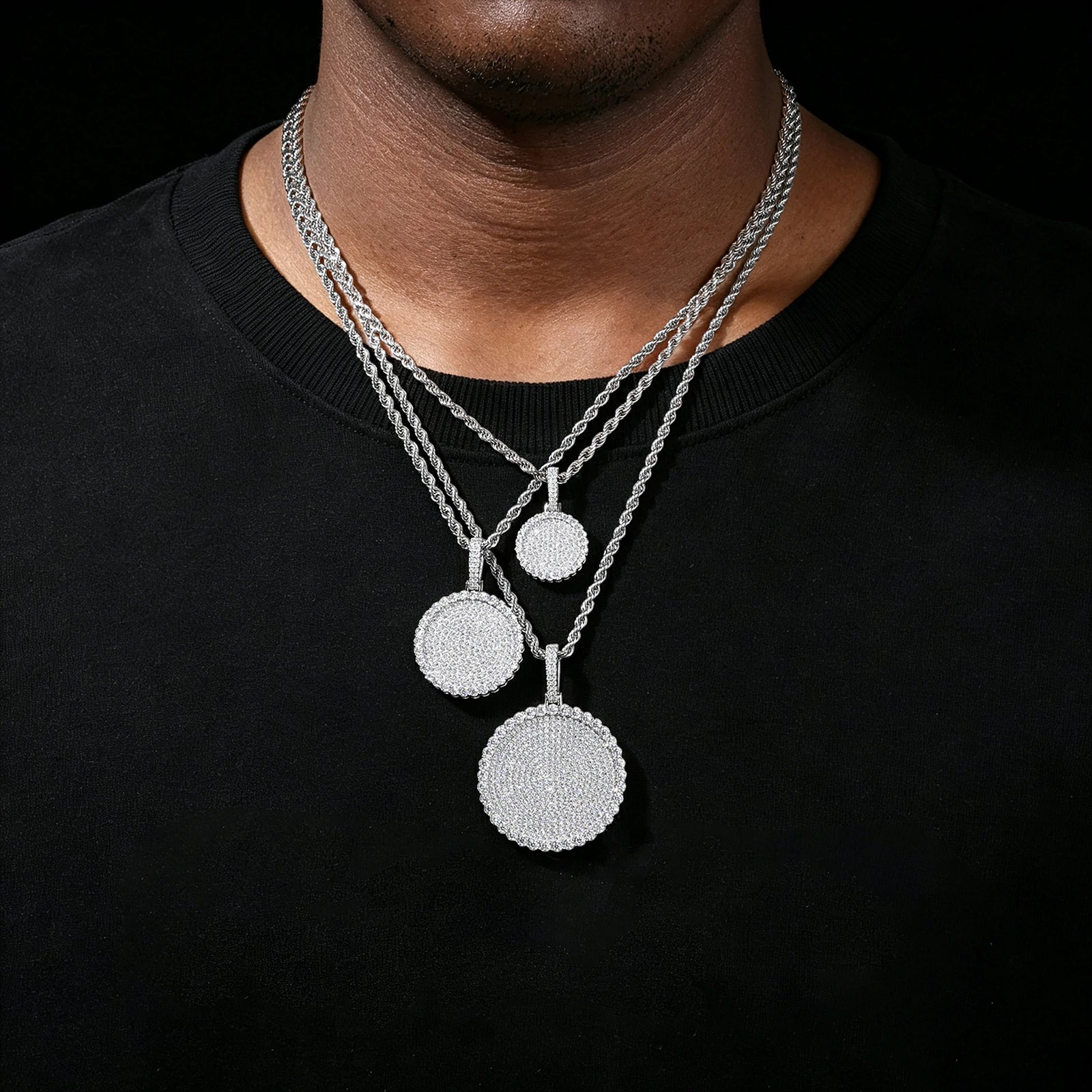 S925 Moissanite Round Dog Tag Pendant