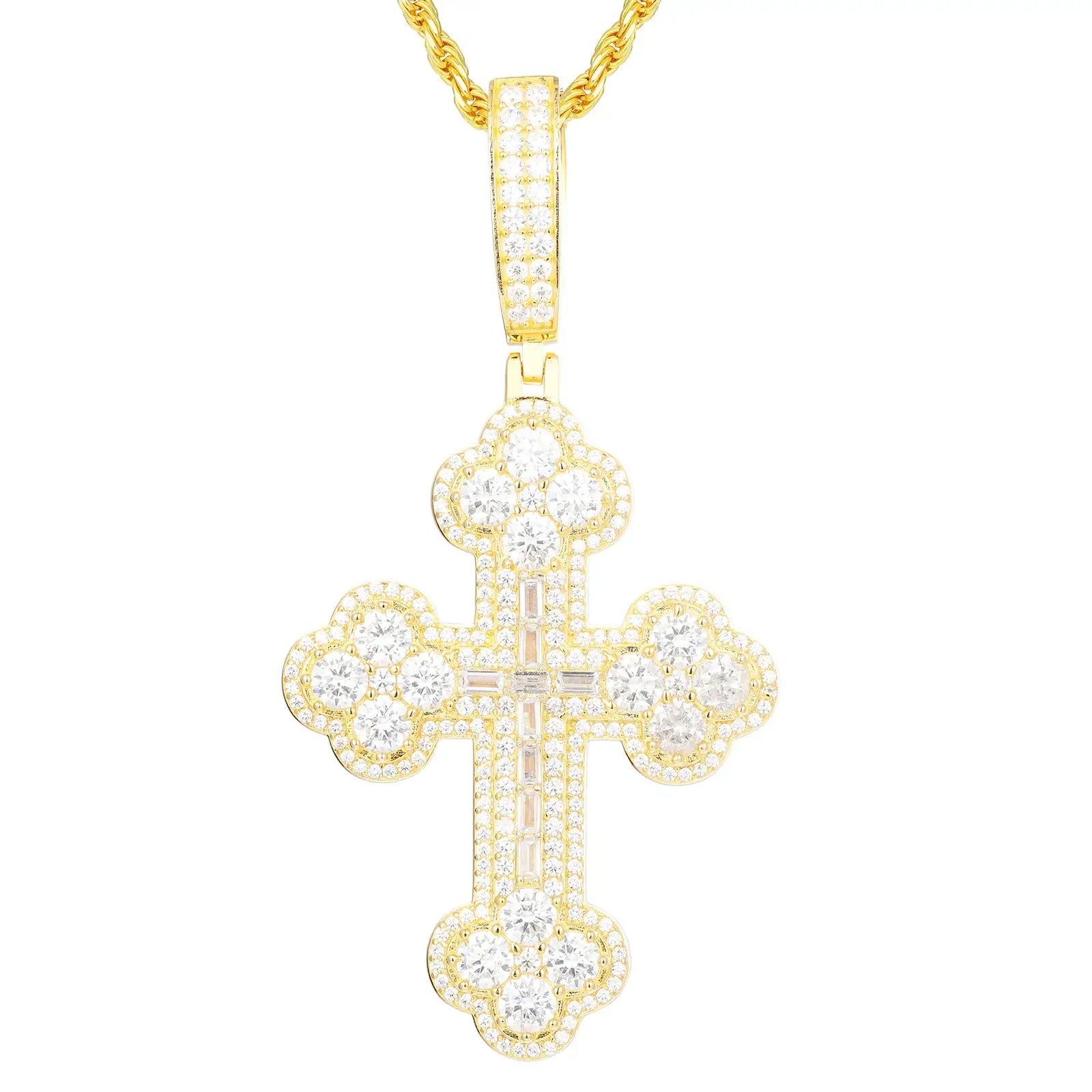 S925 Moissanite 2 Layers Iris Cross Pendant