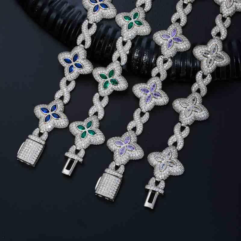 20mm S925 Moissanite Four Leaf Clover Infinity Link Bracelet