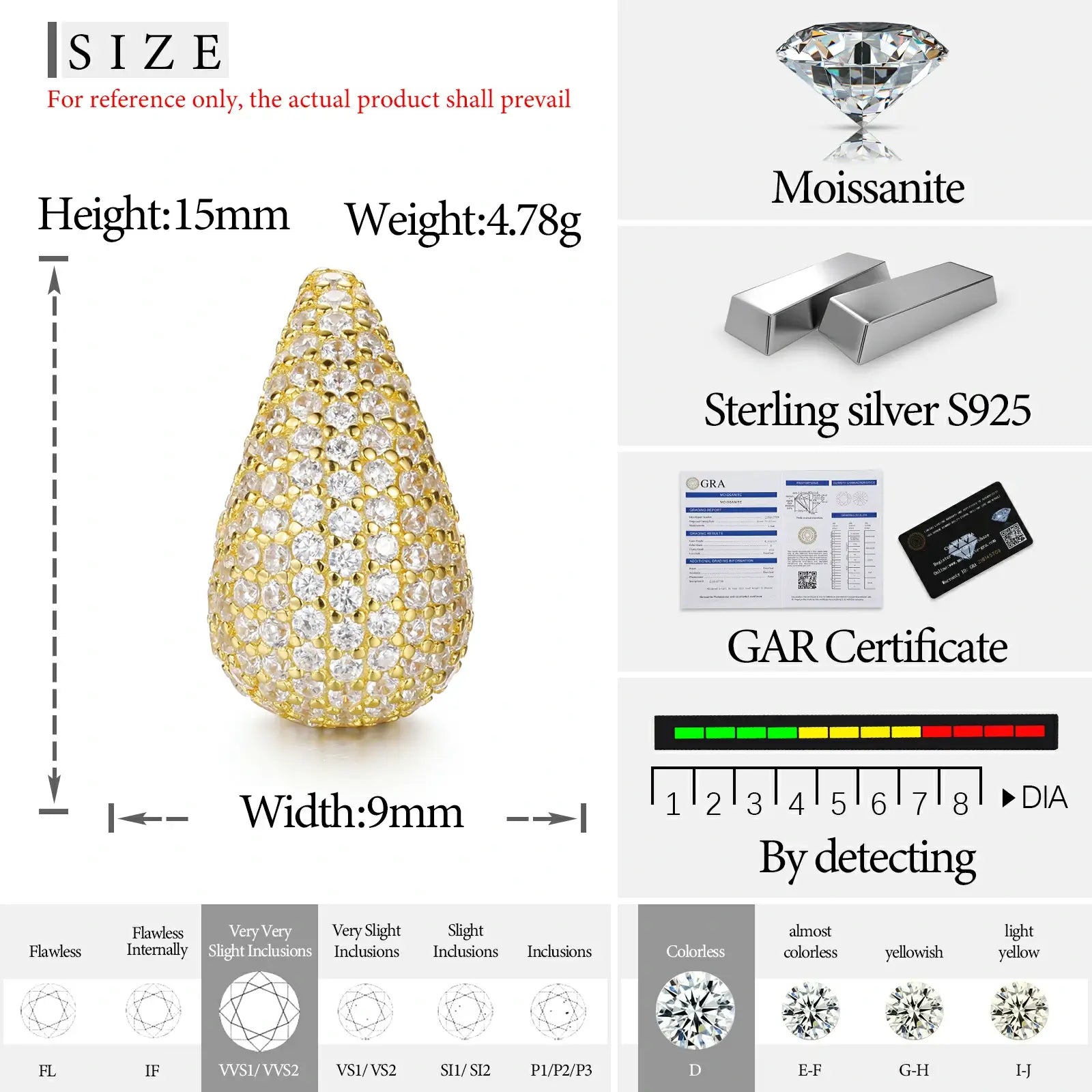 S925 Moissanite Tears Stud Earrings