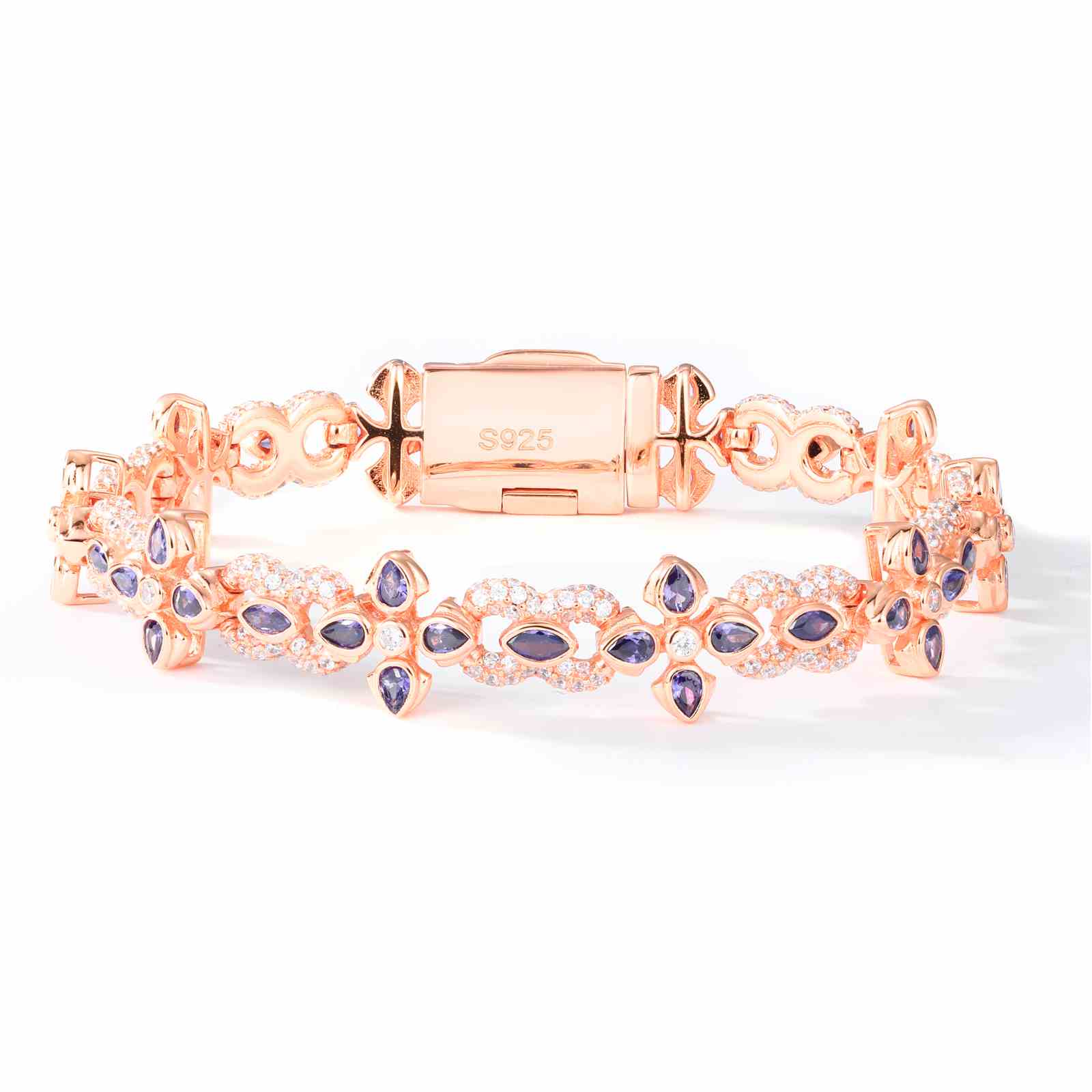 10mm S925 Moissanite Purple Four-leaf Clover Infinity Bracelet