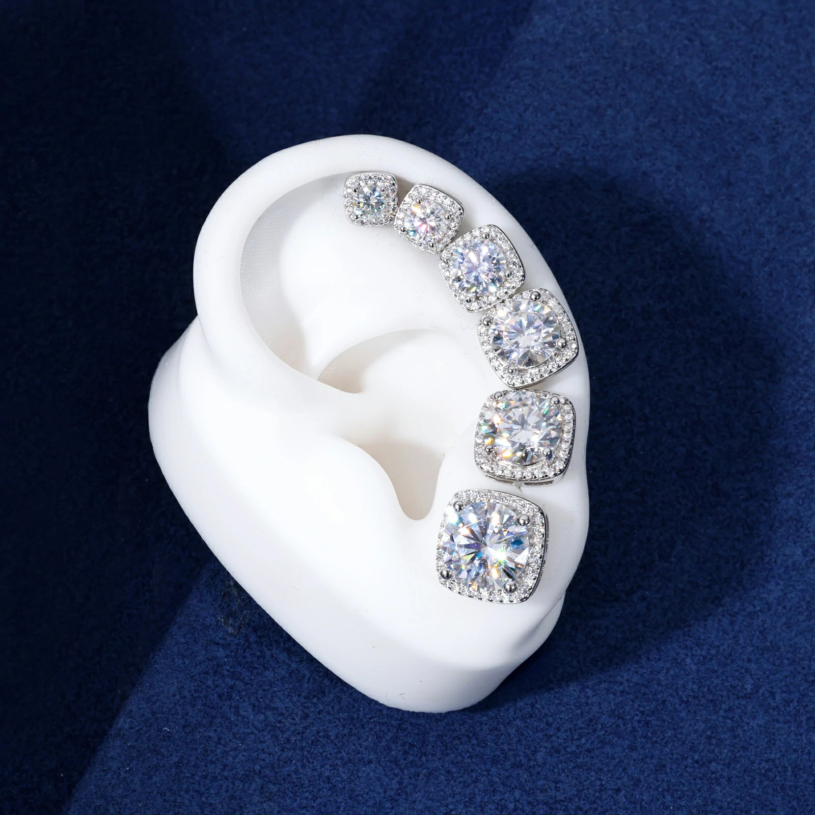 S925 D Color VVS1 Moissanite Square Halo Stud Earrings