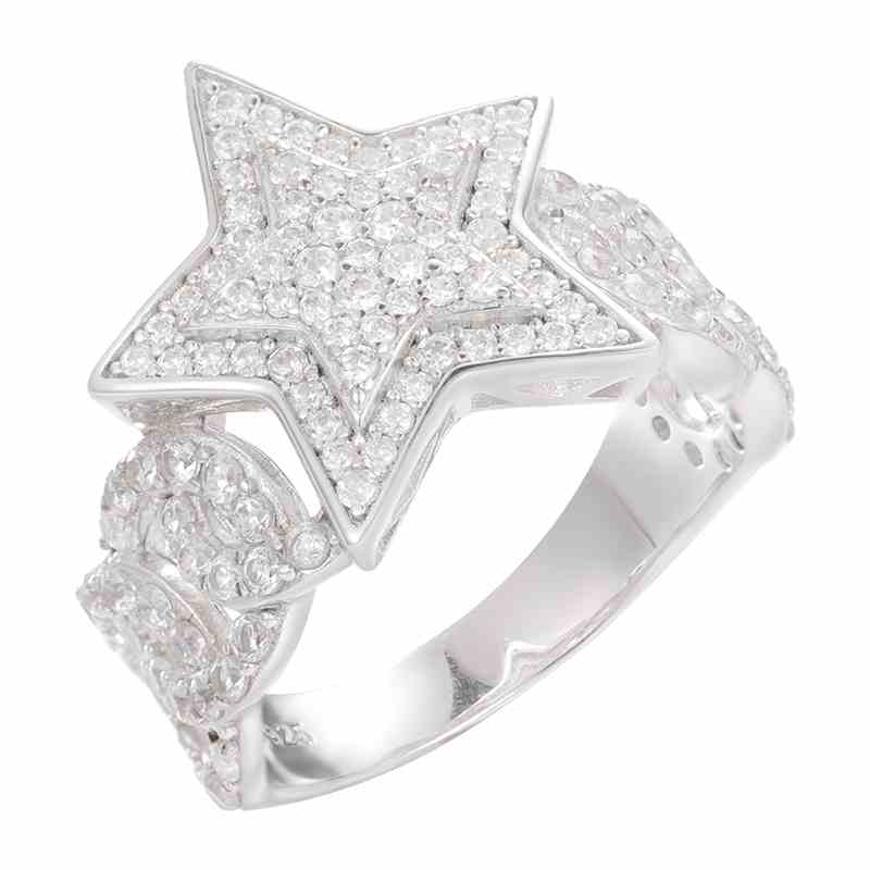 S925 Moissanite Cuban Link Side Star Ring