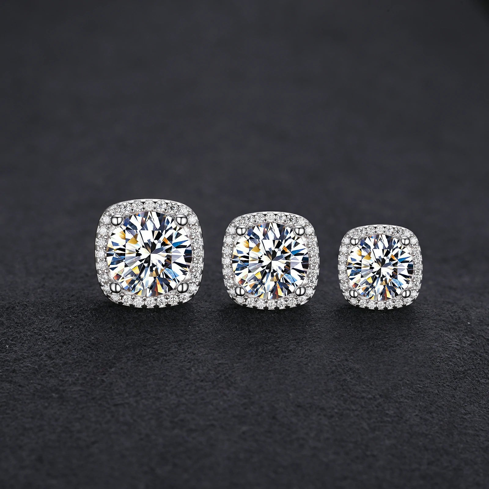S925 Moissanite Magnetic Square Halo Stud Earrings