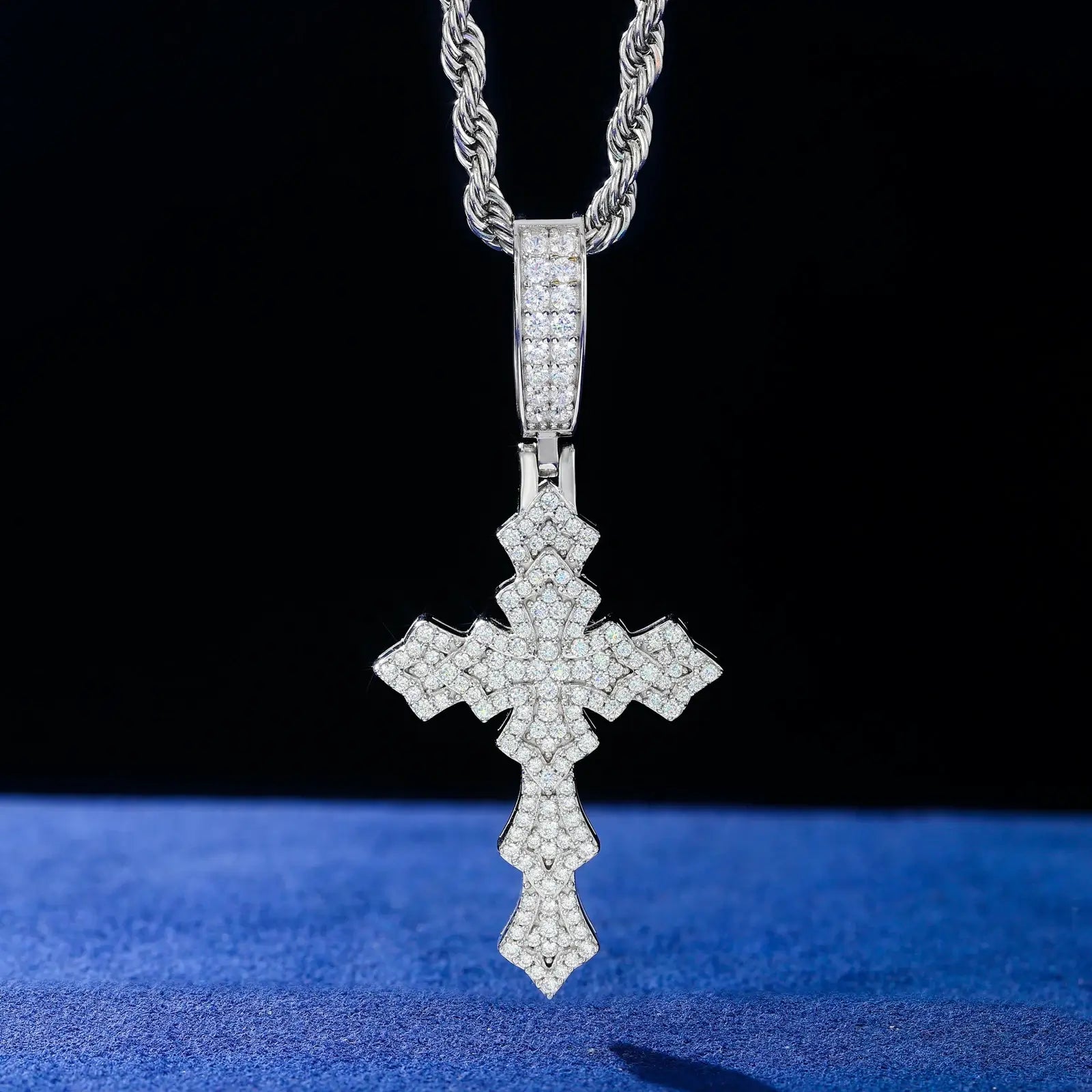 S925 Moissanite Layered Cross Pendant