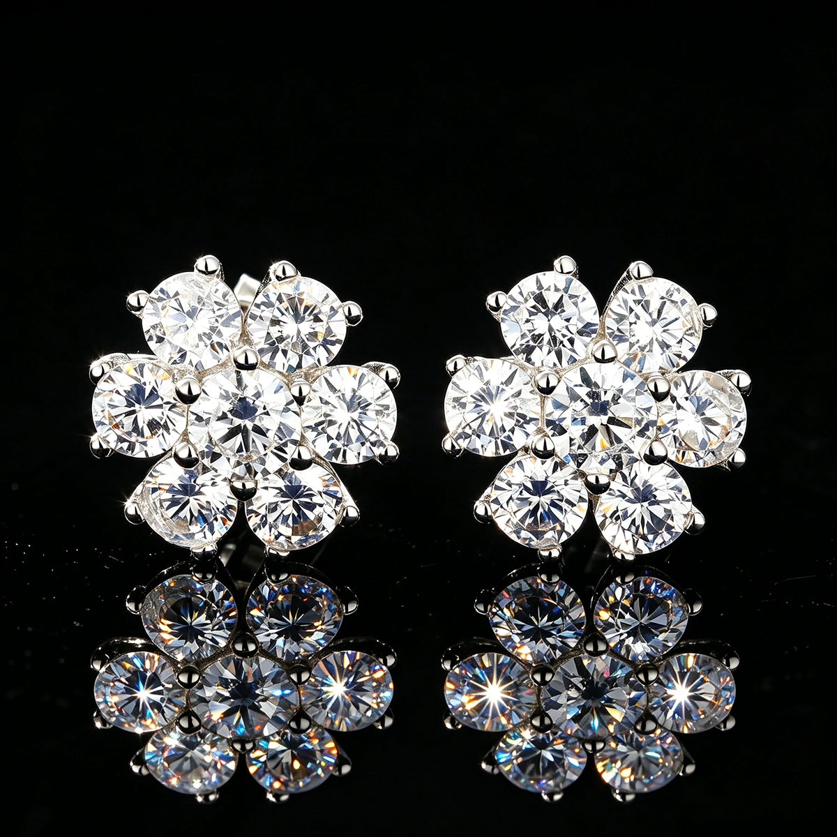 S925 Moissanite Radiance Flower Stud Earrings