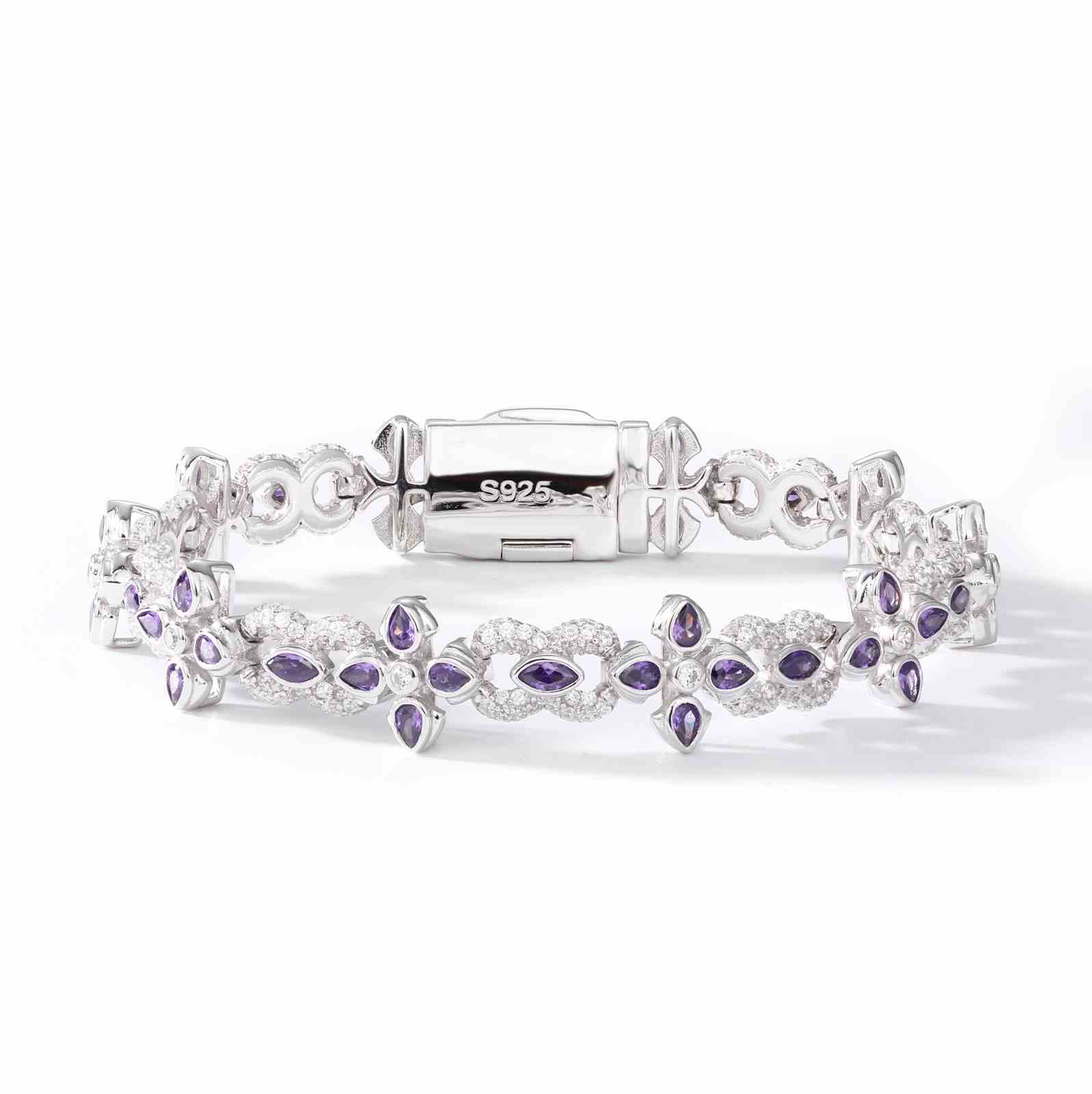 10mm S925 Moissanite Purple Four-leaf Clover Infinity Bracelet