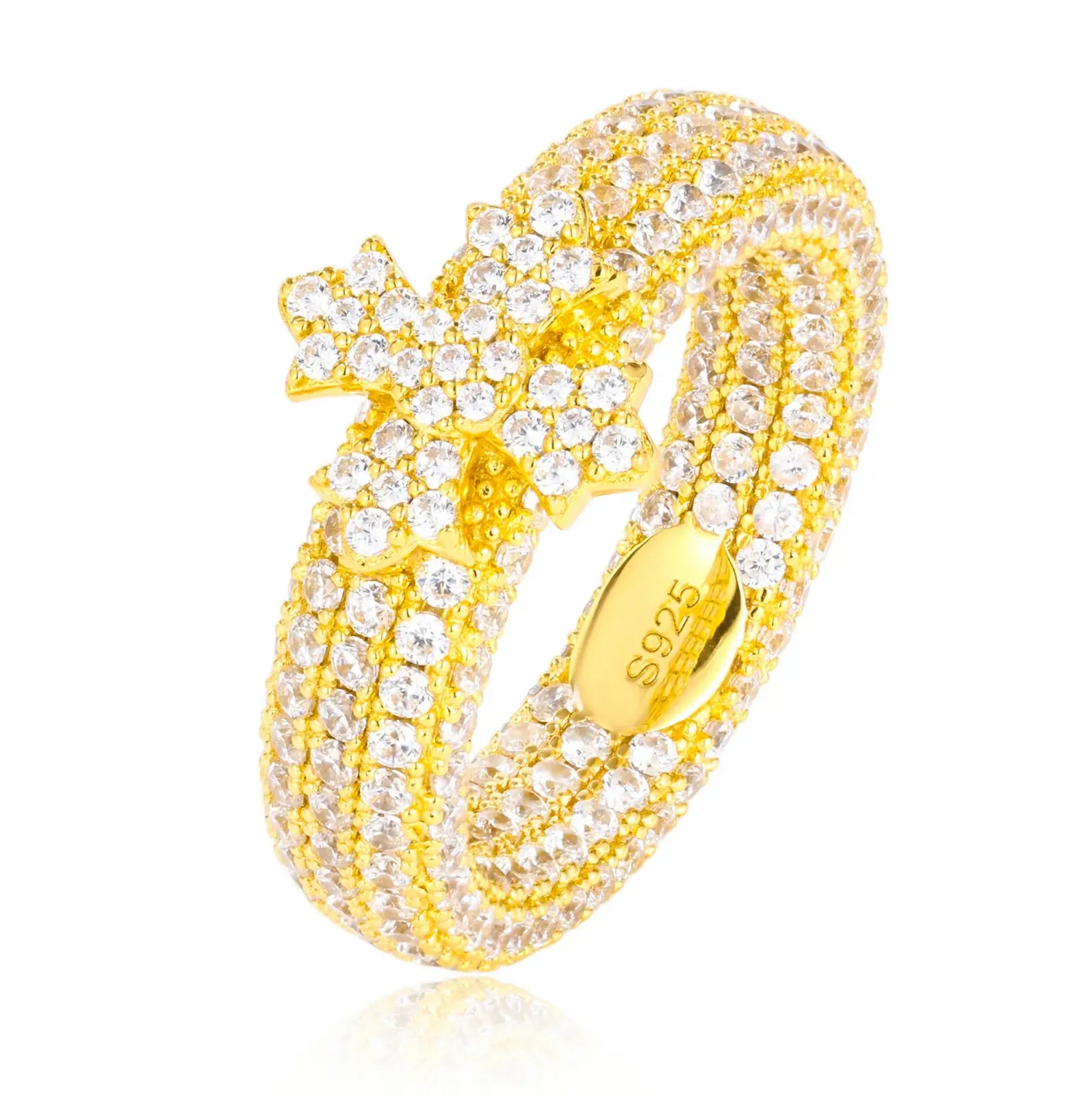 S925 Micro Pave Moissanite Band Ring With Chrome Heart