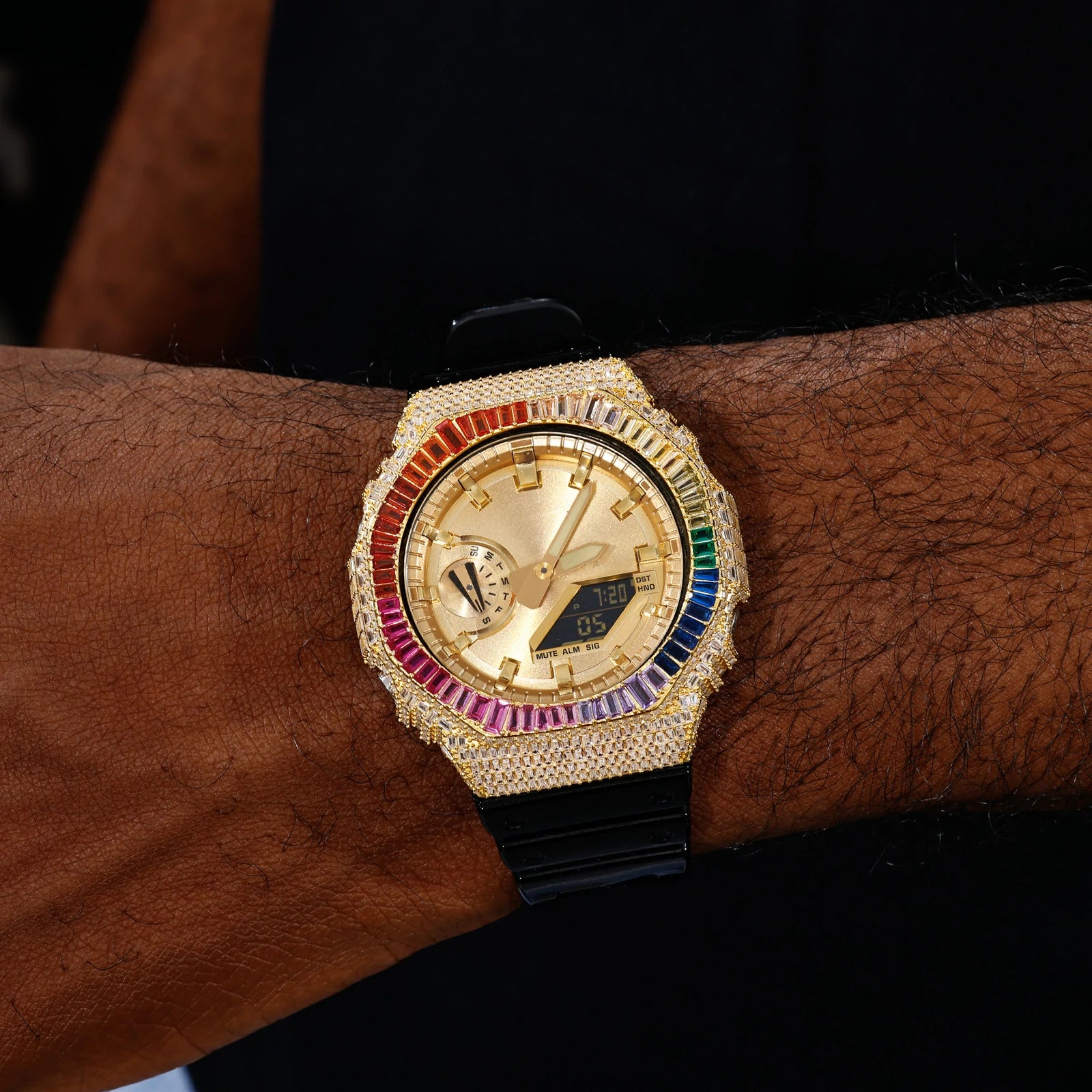 Colorful Baguette Moissanite Bust Down Bezel for GA2100
