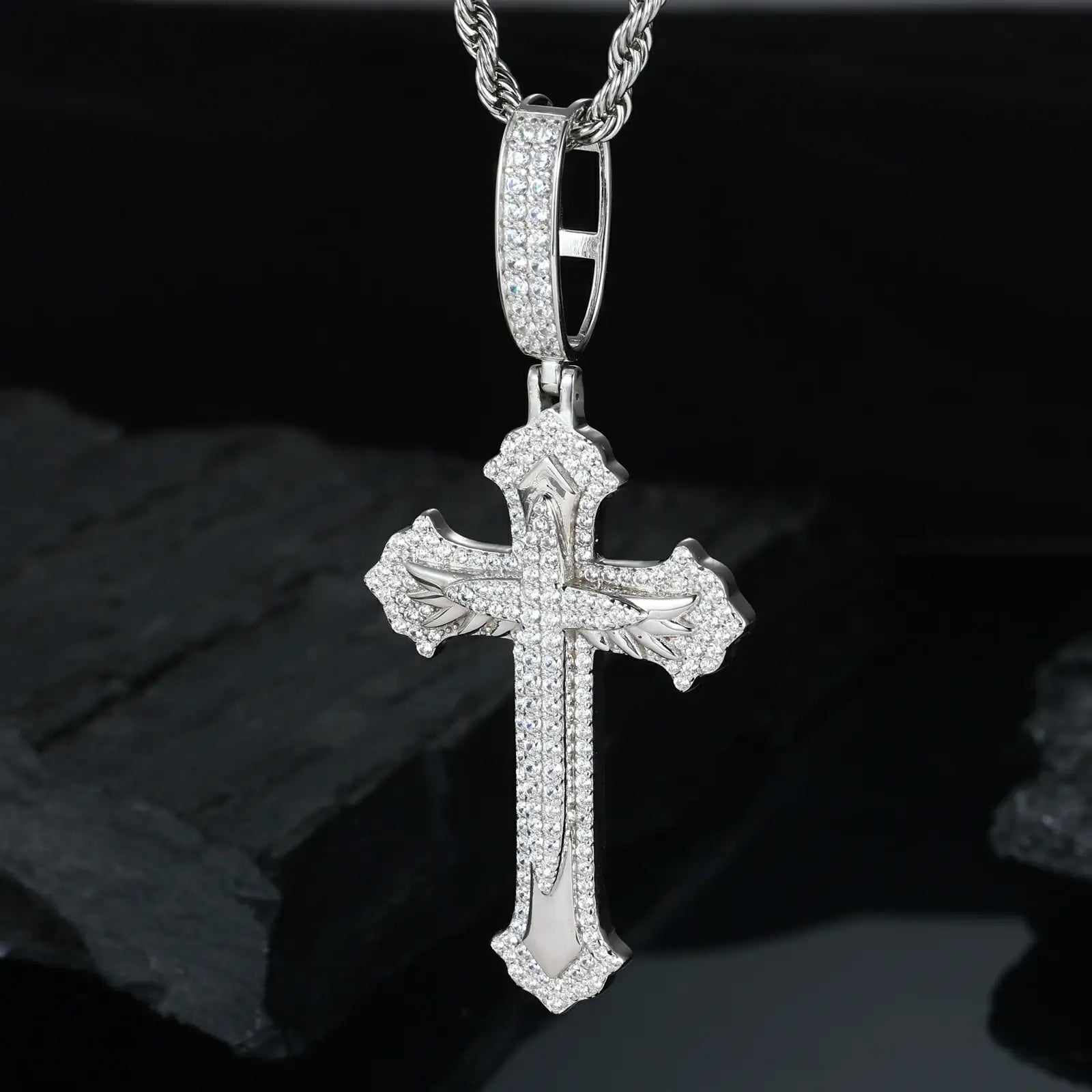 S925 Moissanite 2 Layer Wing Sword Cross Pendant