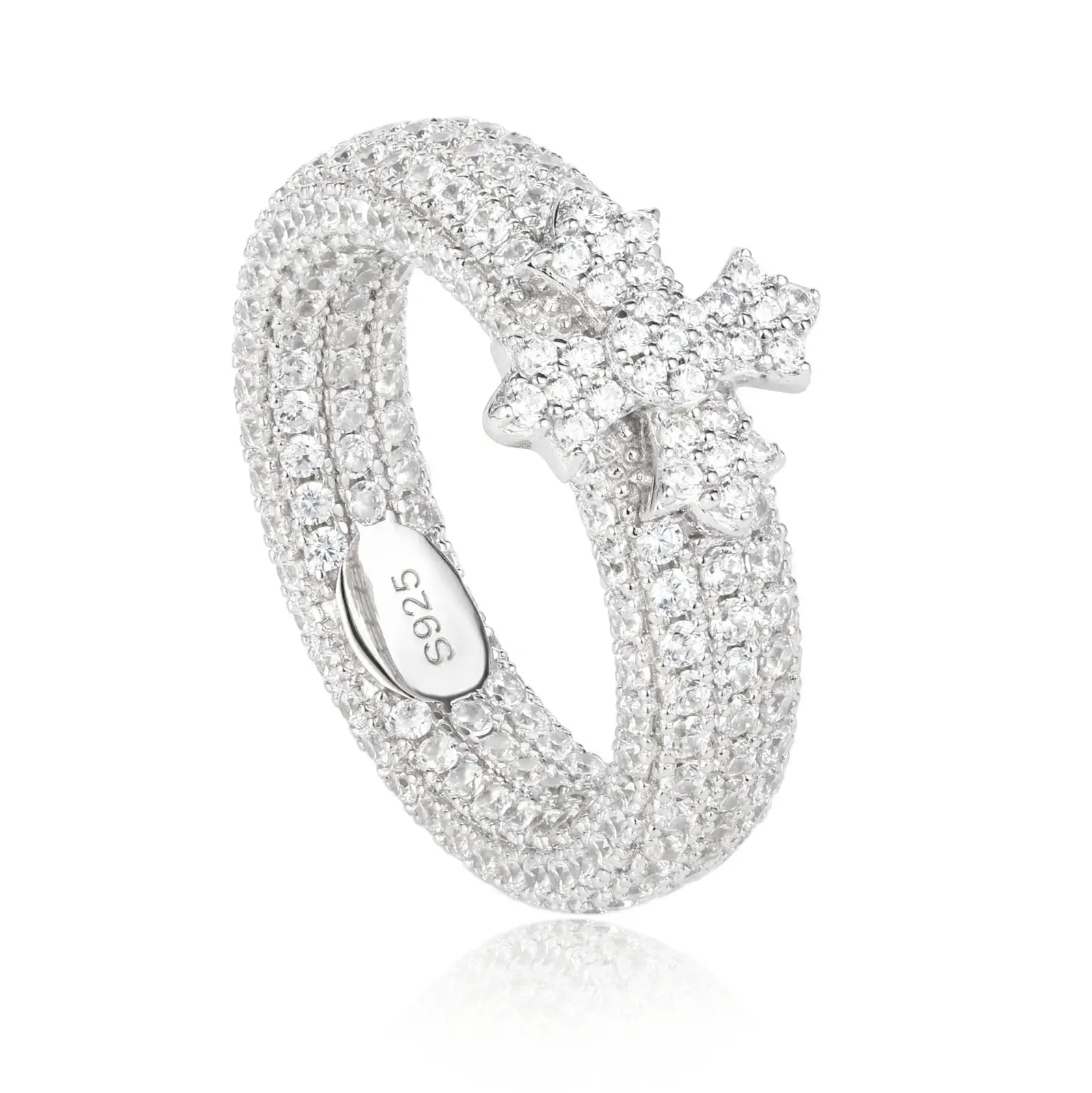 S925 Micro Pave Moissanite Band Ring With Chrome Heart