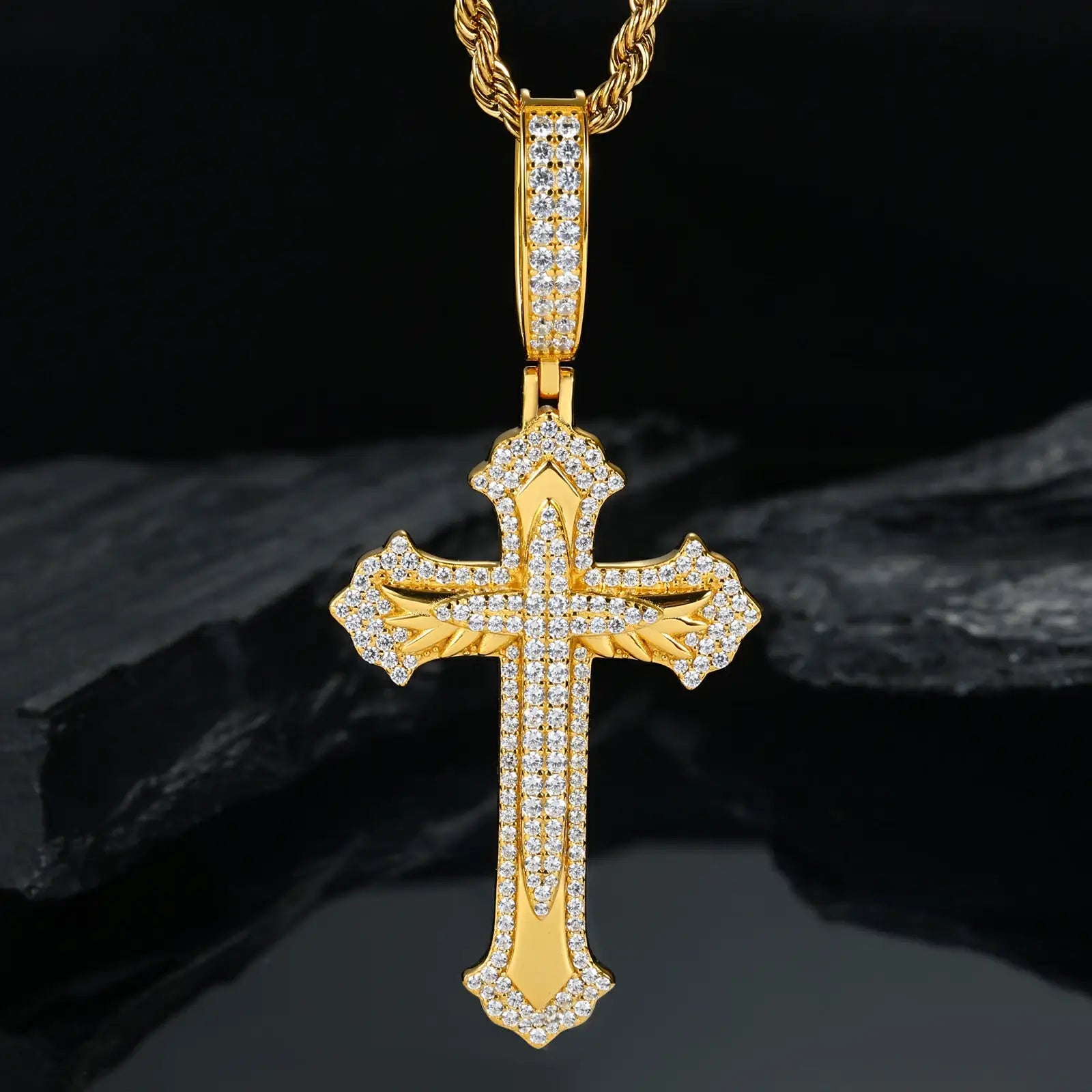 S925 Moissanite 2 Layer Wing Sword Cross Pendant