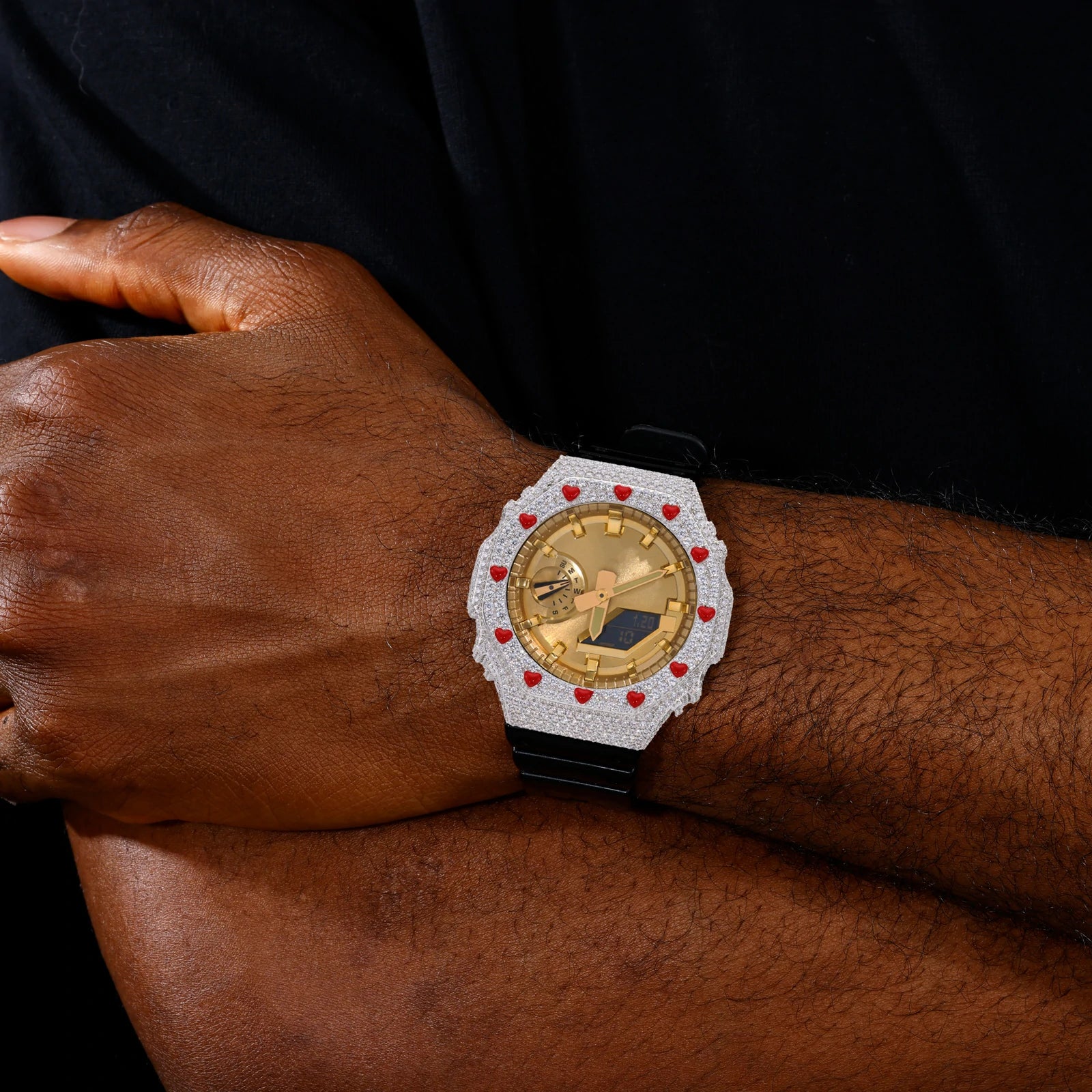 S925 Moissanite Red Enamel Heart Watch Bezel for GA2100 Series
