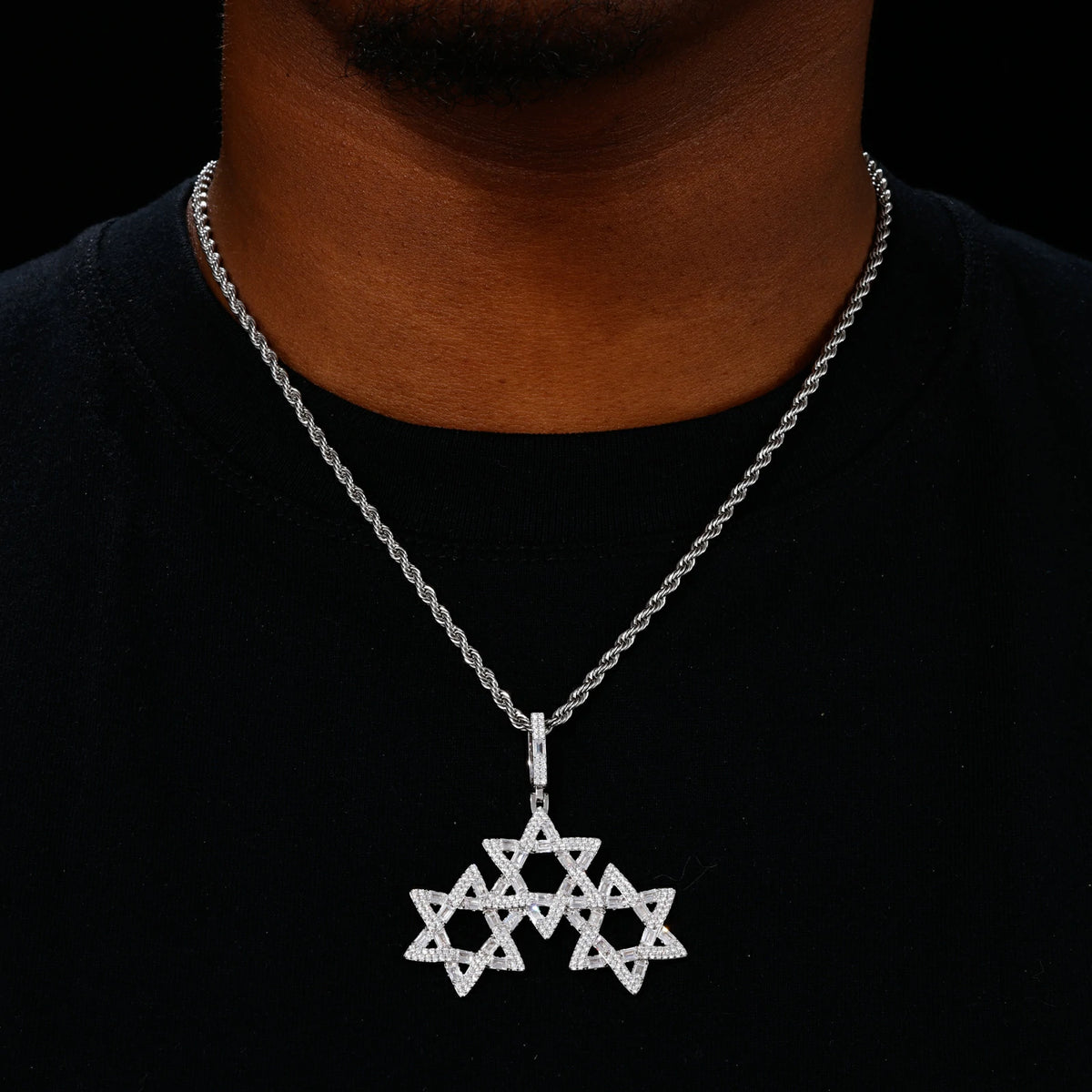 S925 Moissanite Triple Star of David Pendant