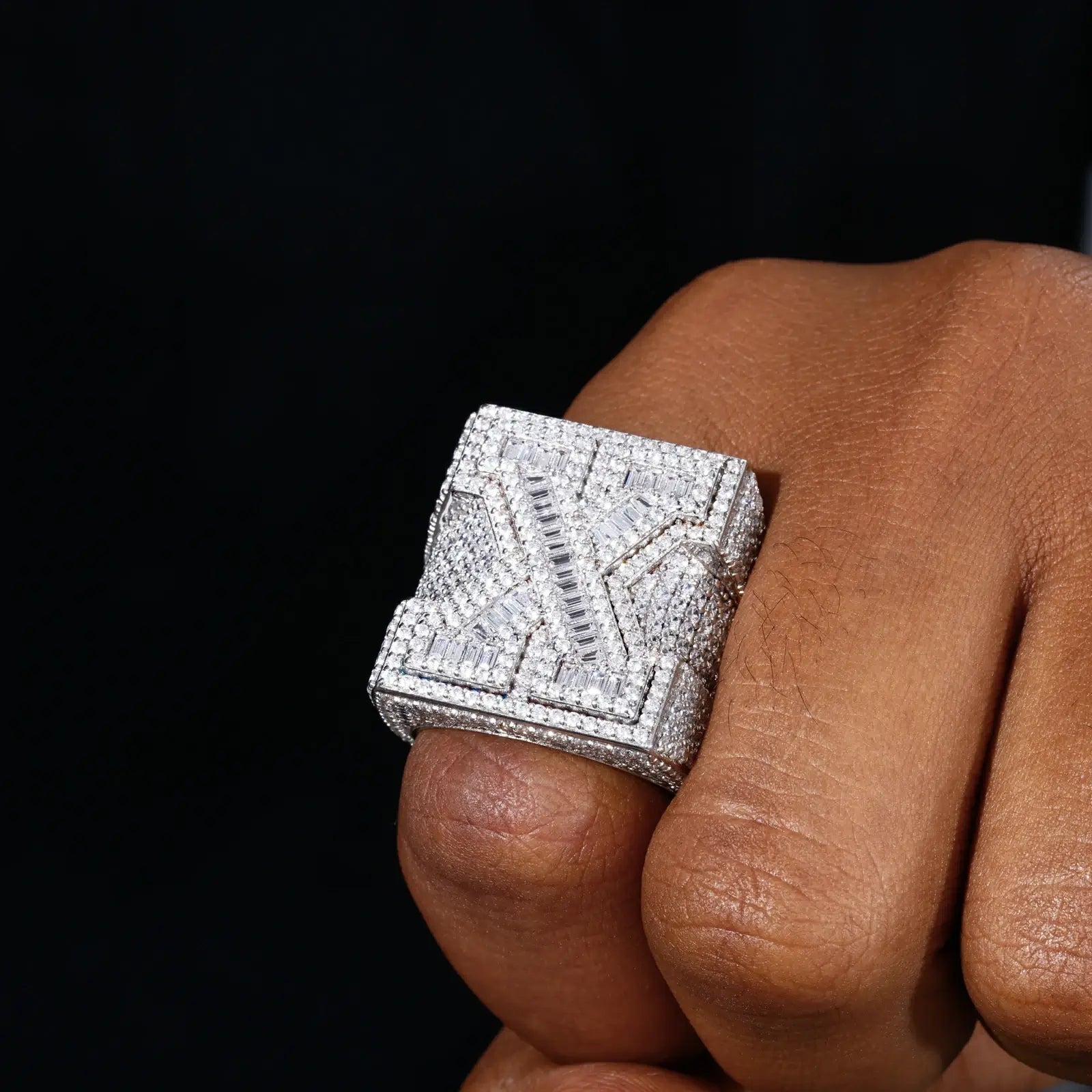 S925 Baguette Moissanite Initial Letter Ring