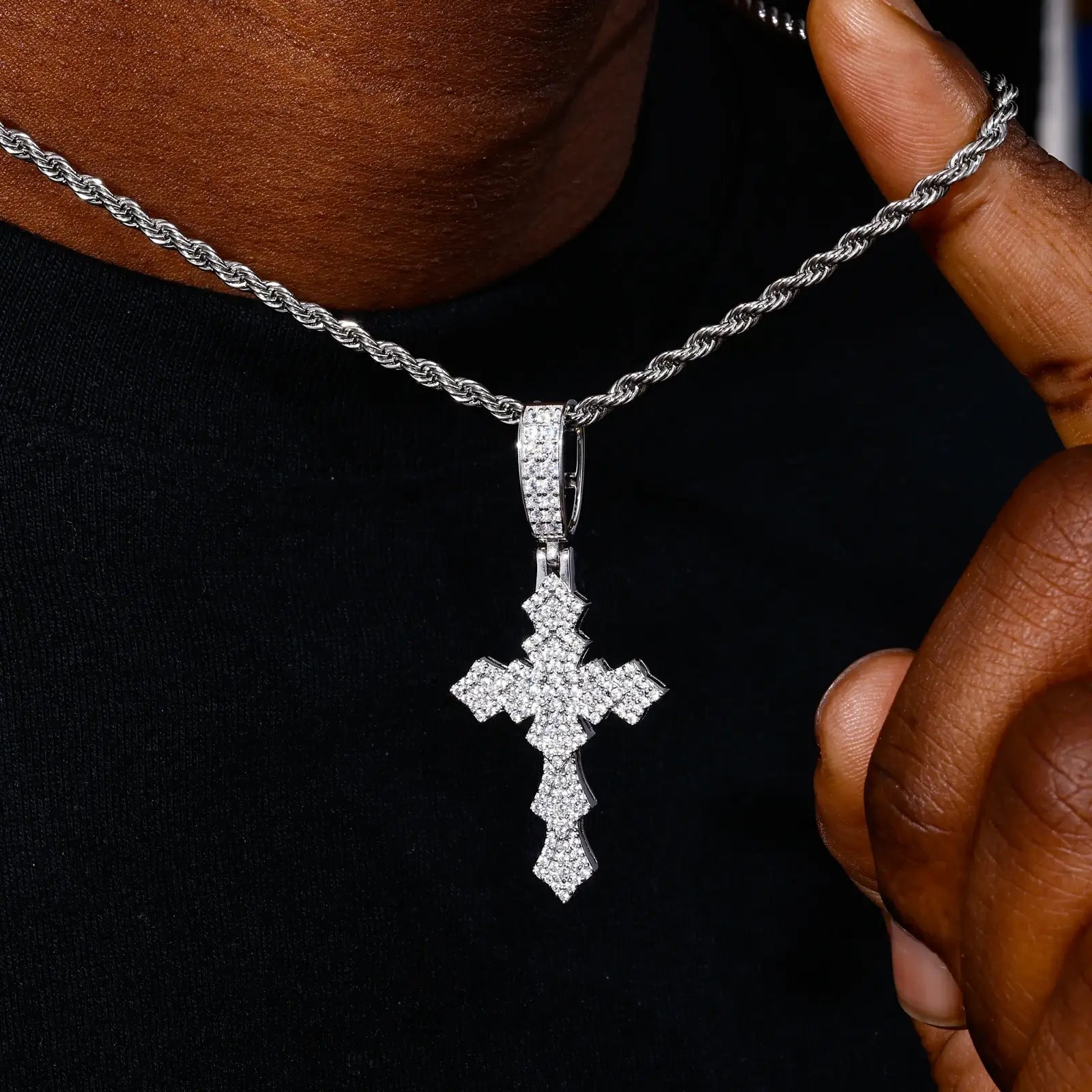 S925 Moissanite Layered Cross Pendant