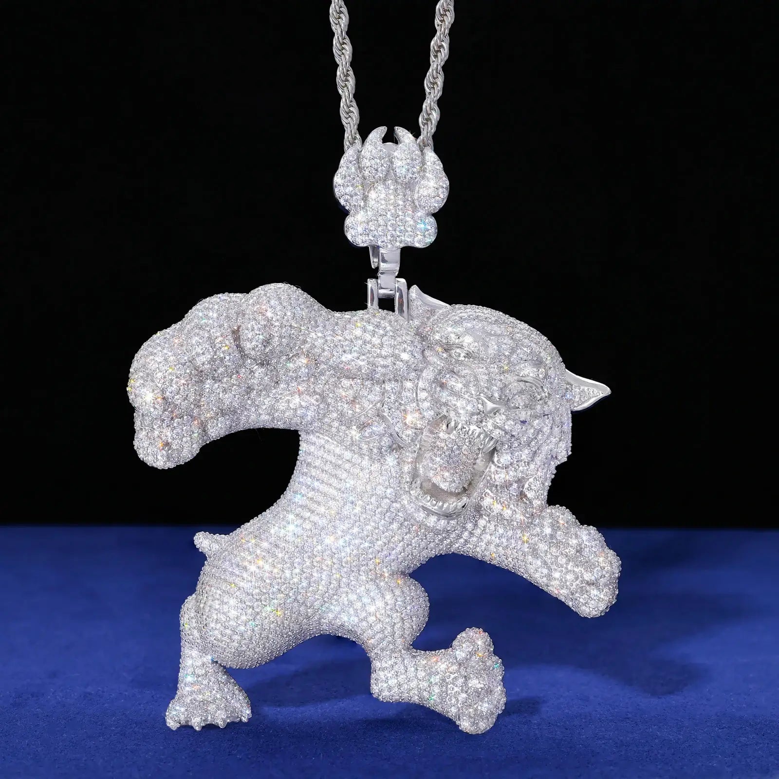 S925 Moissanite Roaring Tiger Pendant | Paw Bail