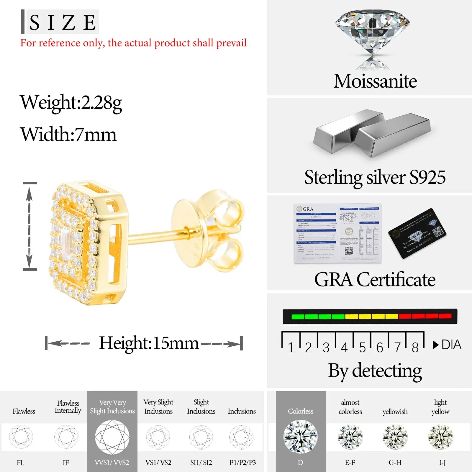 S925 Moissanite Window Stud Earrings