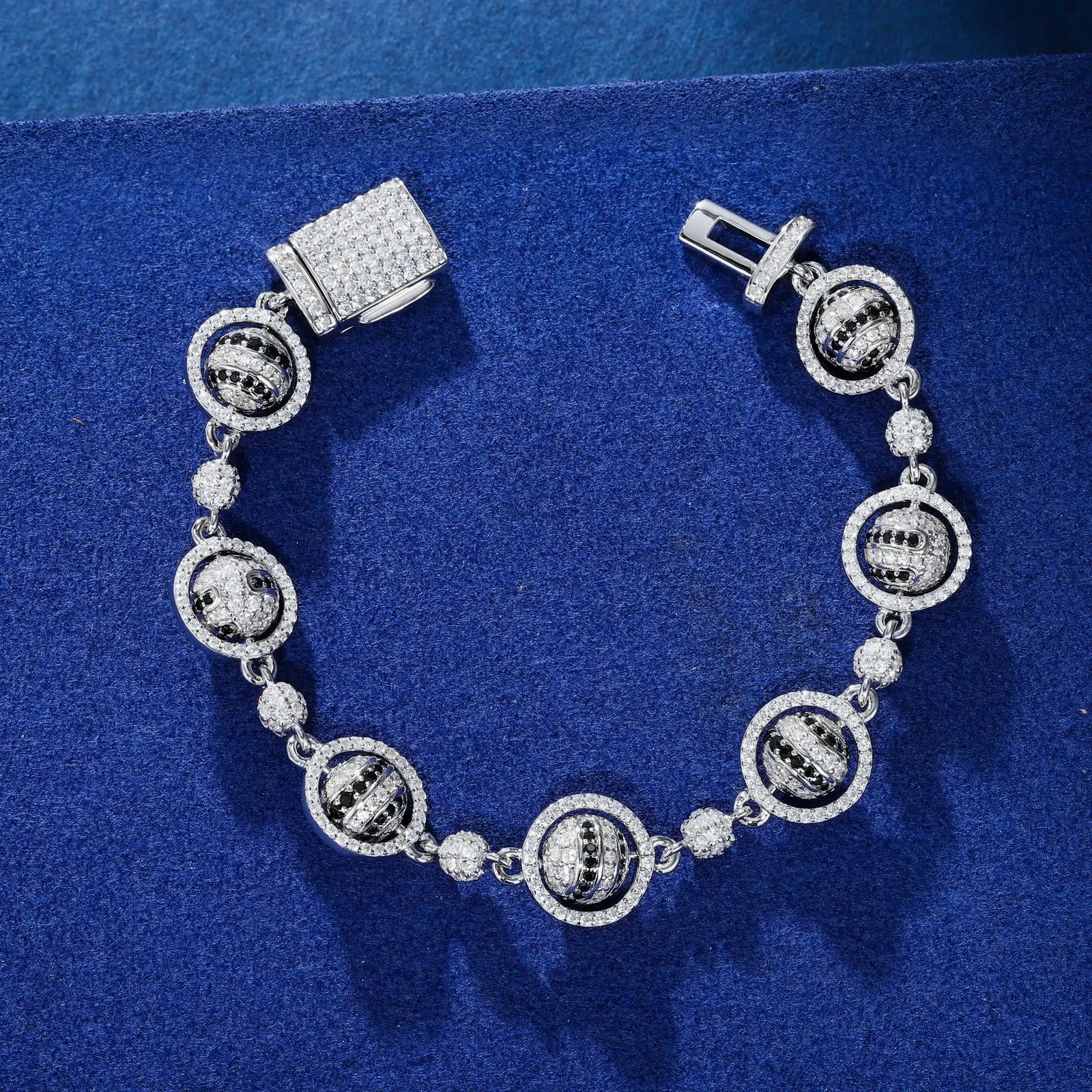 12mm S925 Moissanite Rotating Planet Link Bracelet