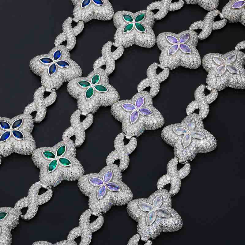 20mm S925 Moissanite Four Leaf Clover Infinity Link Bracelet