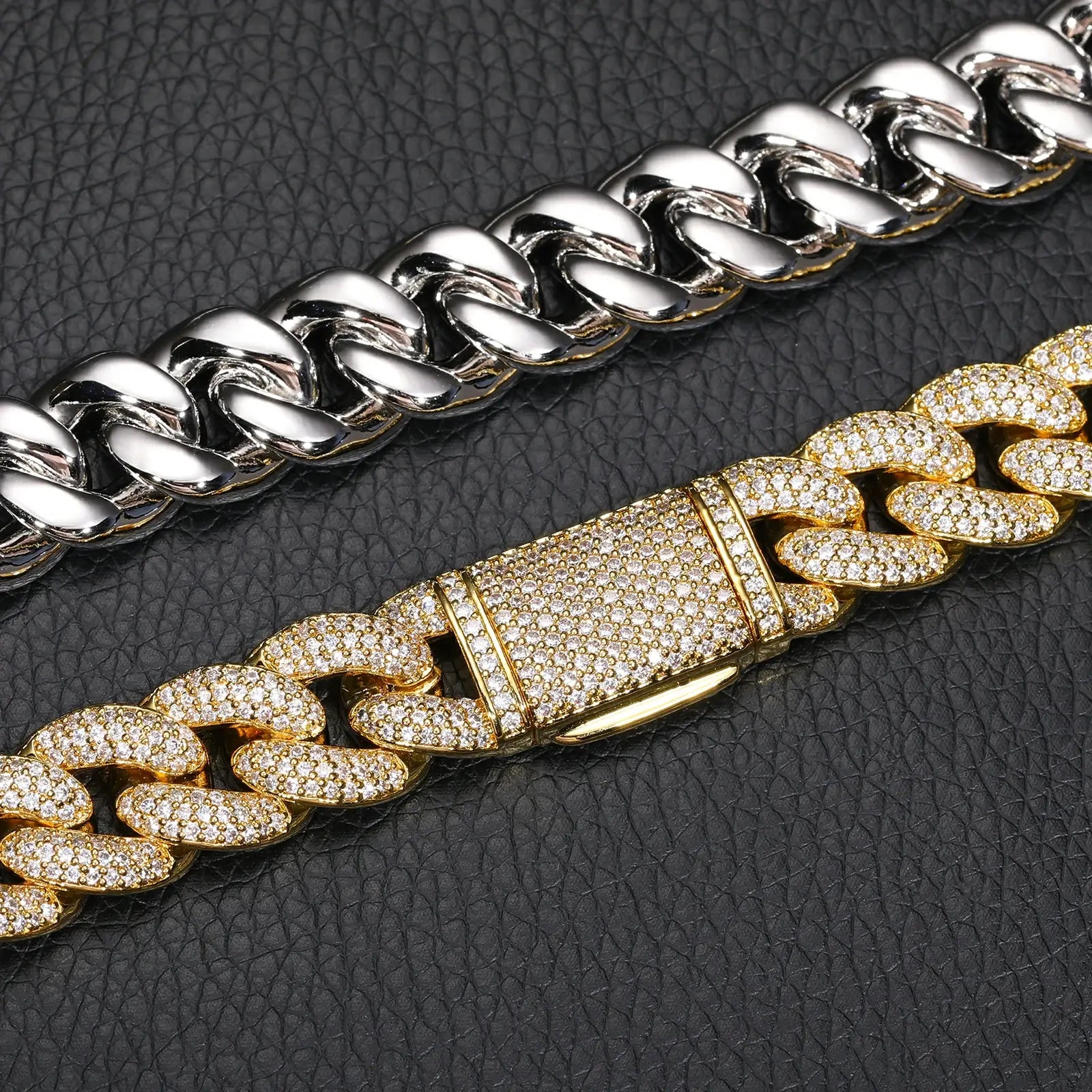 13mm S925 3 Rows Moissanite Curb Cuban Link Chain