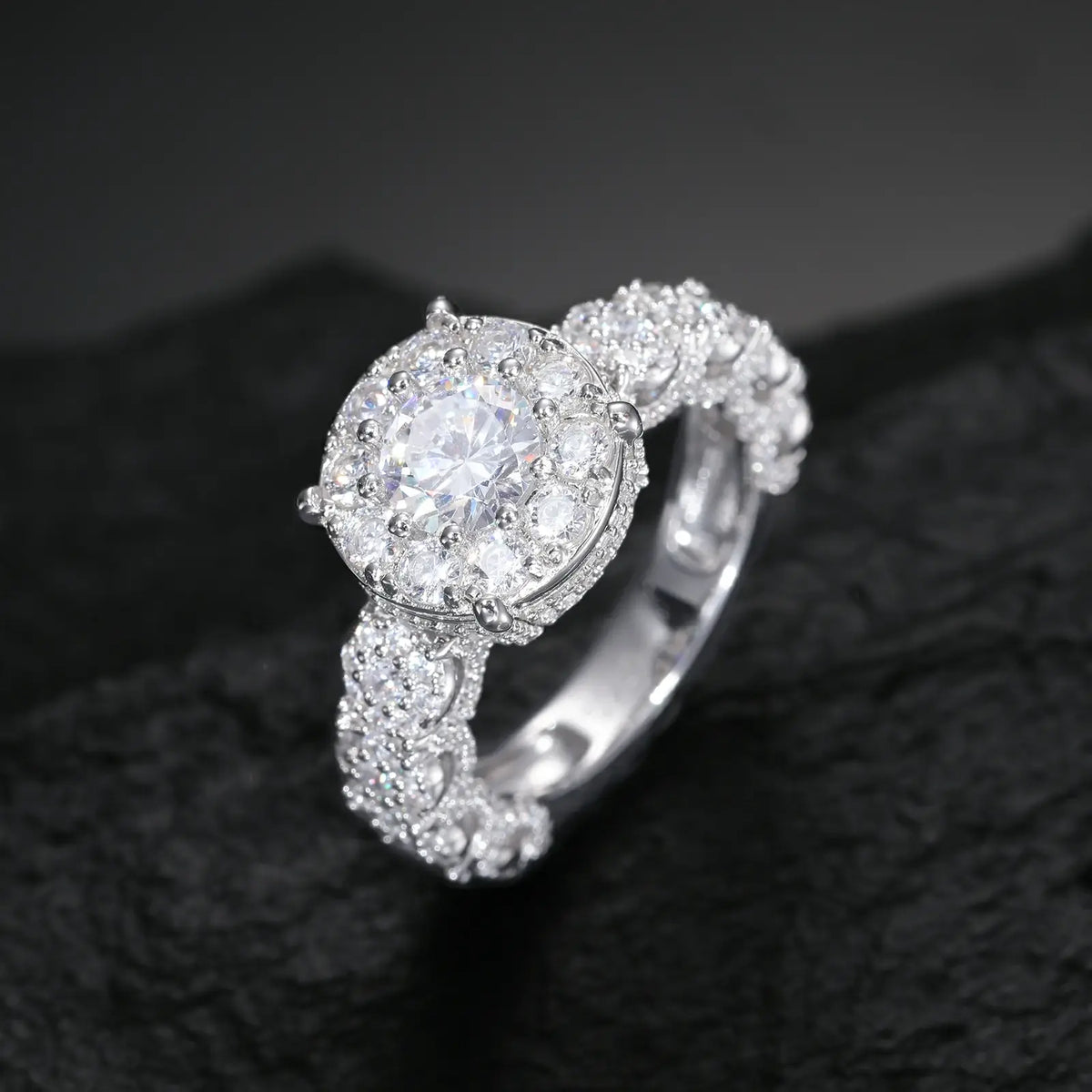 S925 Moissanite Halo Engagement Ring | Moissanite Engagement Ring