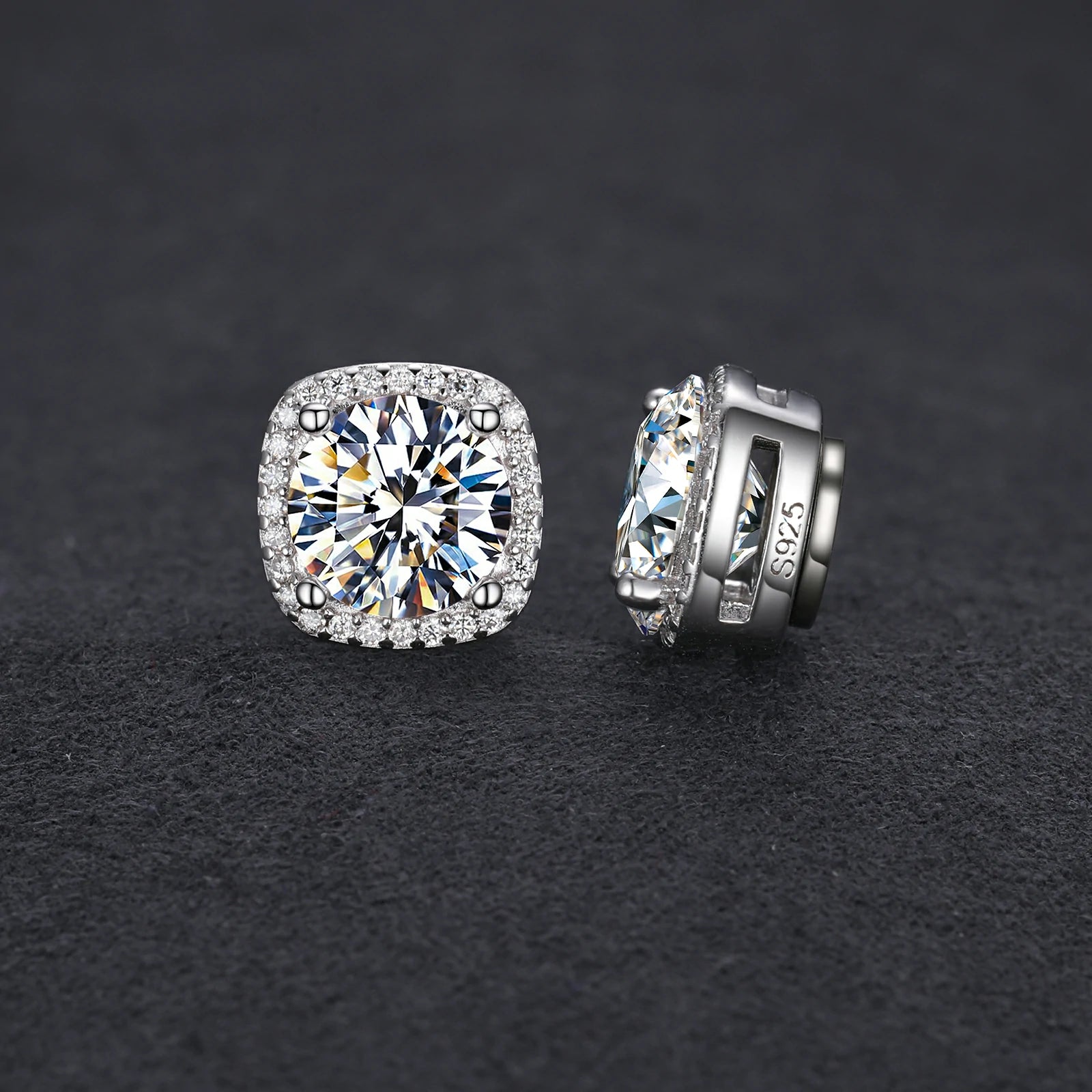 S925 Moissanite Magnetic Square Halo Stud Earrings